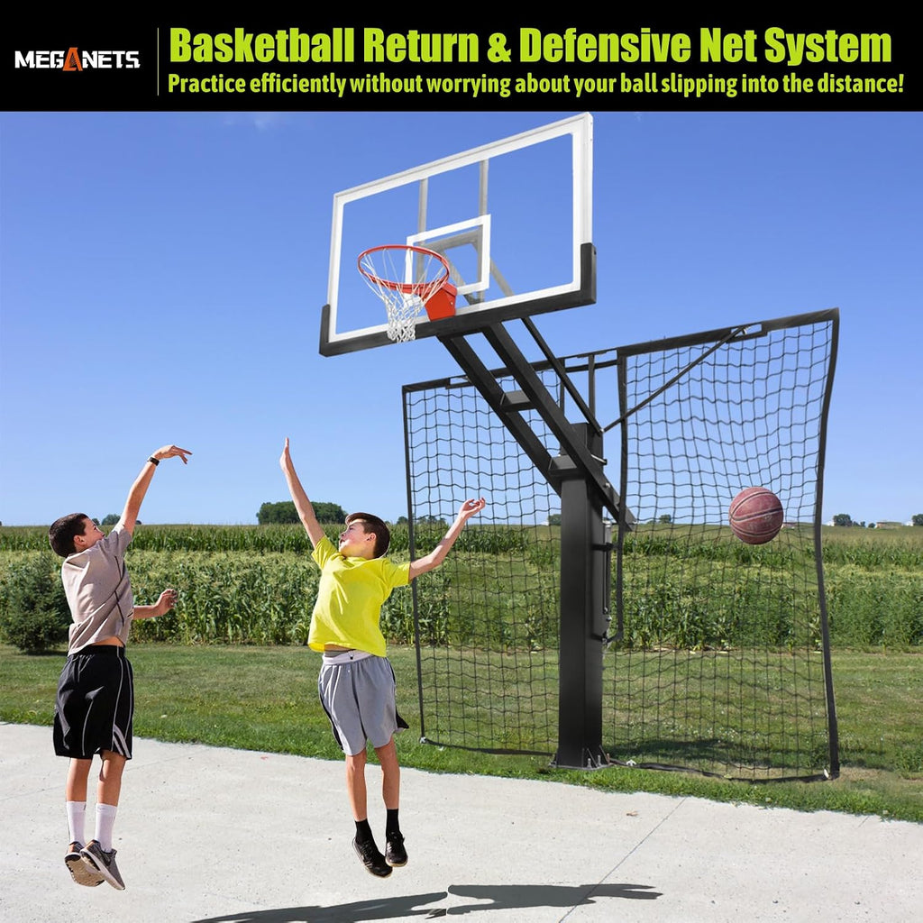 Heavy Duty Basketball Return Net 12FT X 10FT, UV-Resistant Yard Guard Backstop Nets Basketball Return & Defensive Net System, Ball Net Catcher for Square Poles (Fit for 8''x12'' Poles)