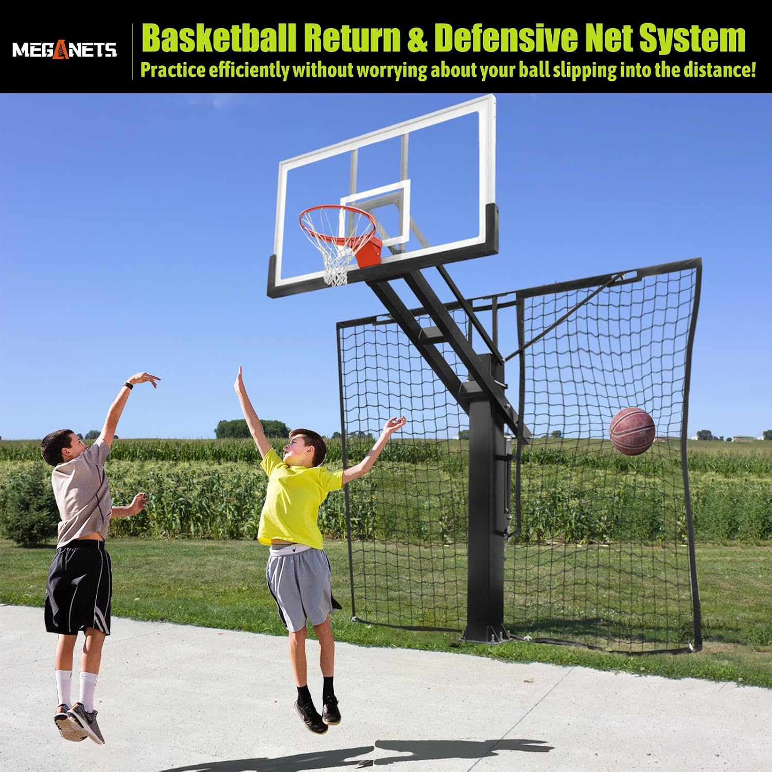 Heavy Duty Basketball Return Net 12FT X 10FT, UV-Resistant Yard Guard Backstop Nets Basketball Return & Defensive Net System, Ball Net Catcher for Square Poles (Fit for 8''x12'' Poles)