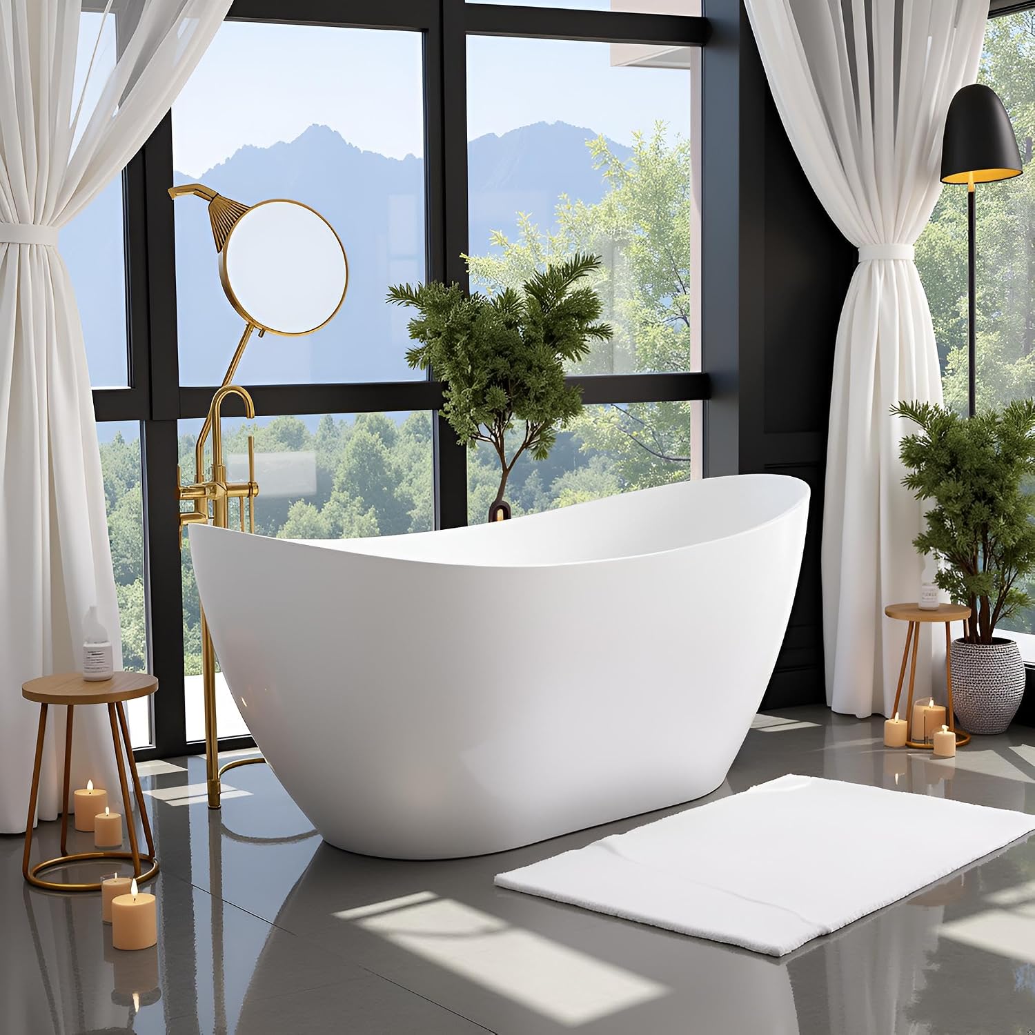60' Acrylic Freestanding Bathtubs, High-back Stand Alone Tub, Soaking Tubs for Bathroom, Integrated Overflow and Drain, cUPC Certified, Gloss White