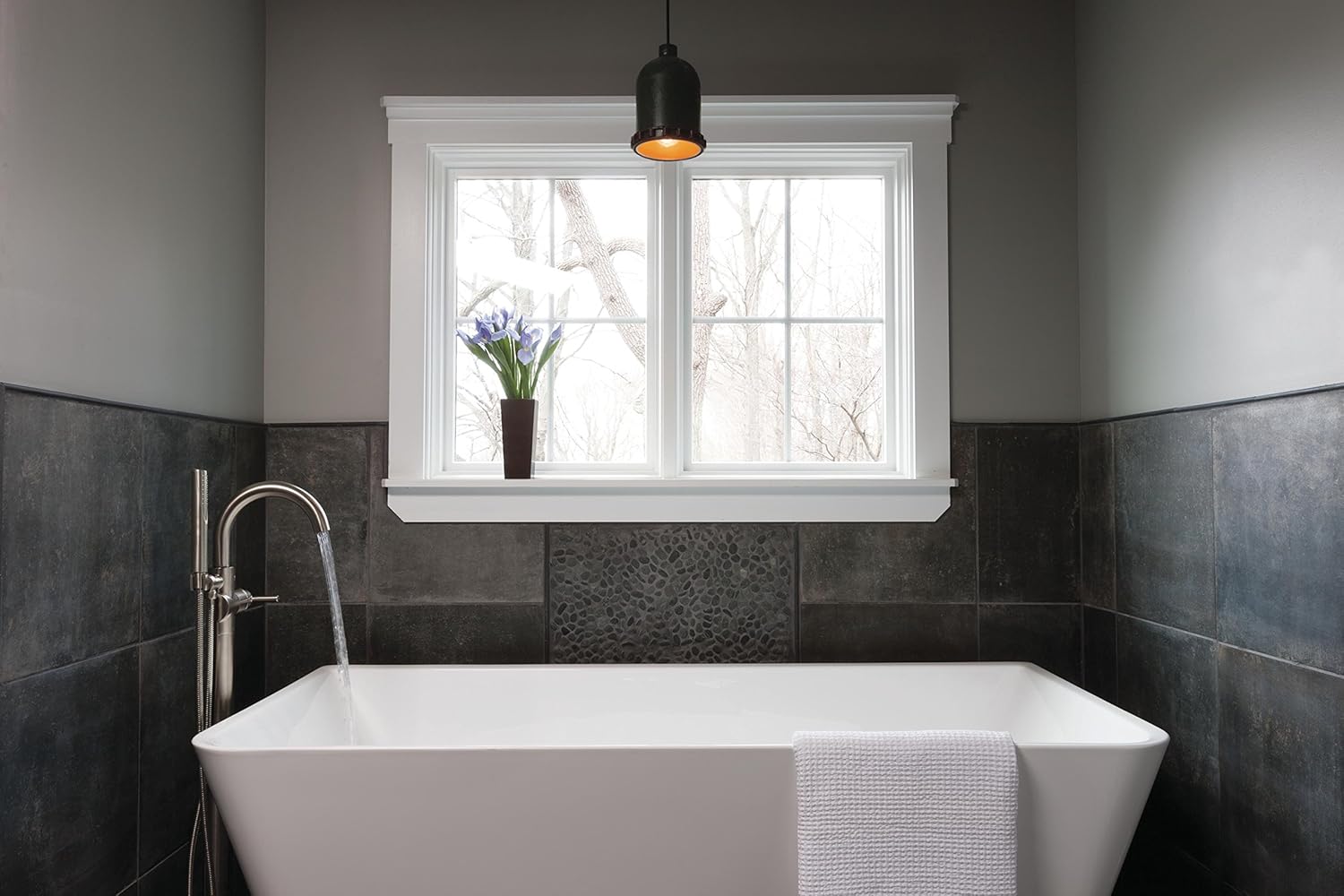 Delta Faucet Trinsic Floor Mount Tub Filler - Freestanding Roman Tub Spout with Handheld Shower - Flexible Shower Hose - Double Check Valves - Stainless, T4759-SSFL (Rough Sold Separately)
