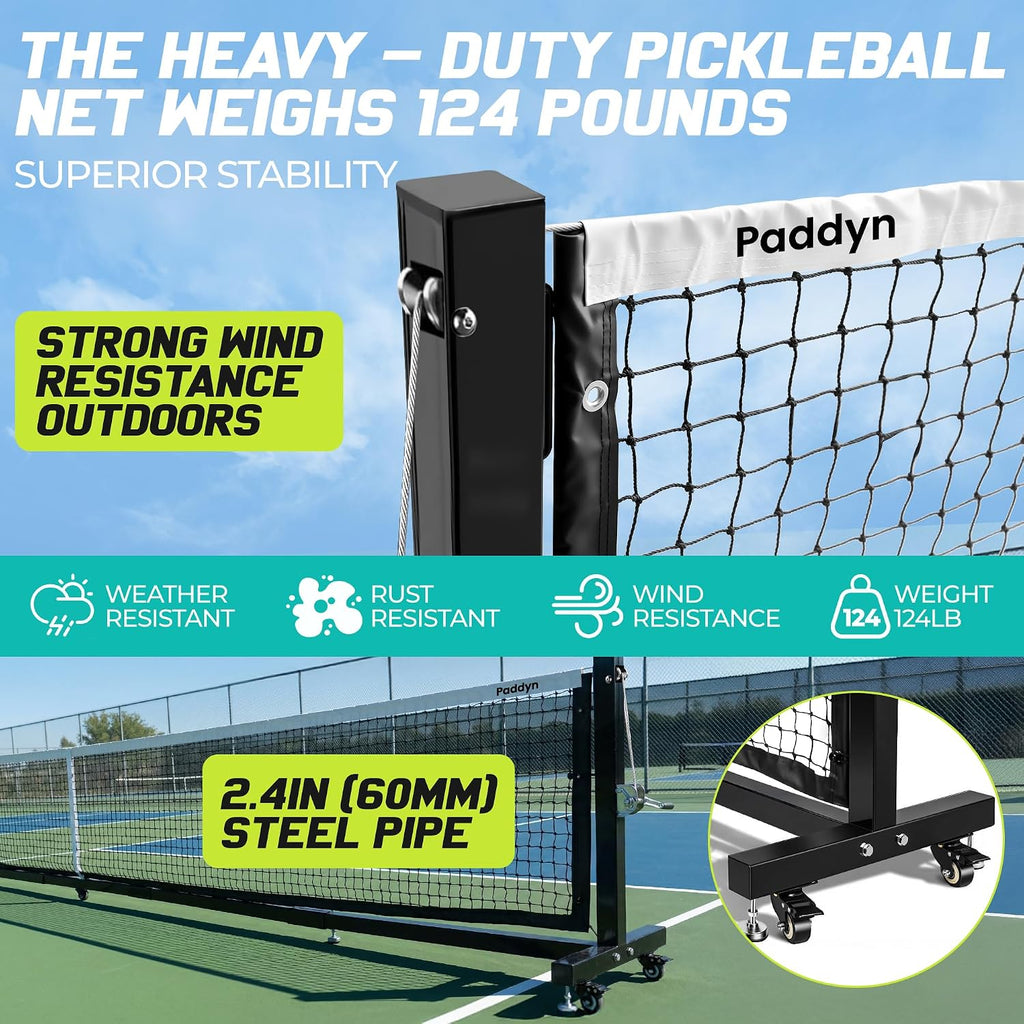 Pickleball Net Portable Outdoor with Wheels-22FT Pro Tournament Pickle Ball Net with Steel Cable Tensioning System,124LBS Heavy-Duty Pickleball net for Driveway/Backyard/Club/School