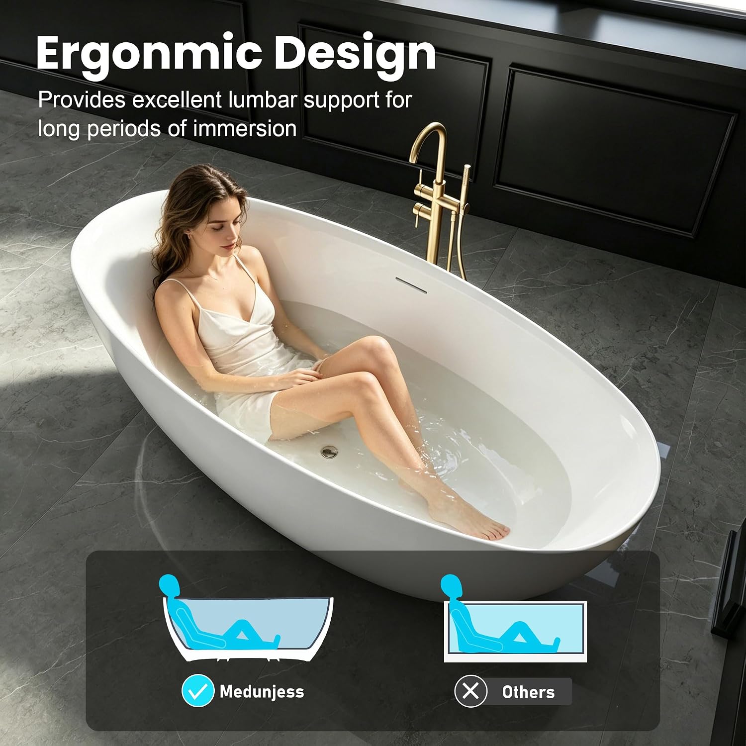 65' Acrylic Free Standing Tub with Thin Edge, Freestanding Bathtub with Overflow and Drain, Soaking Tub cUPC Certified, Gloss White Freestanding Bathtubs