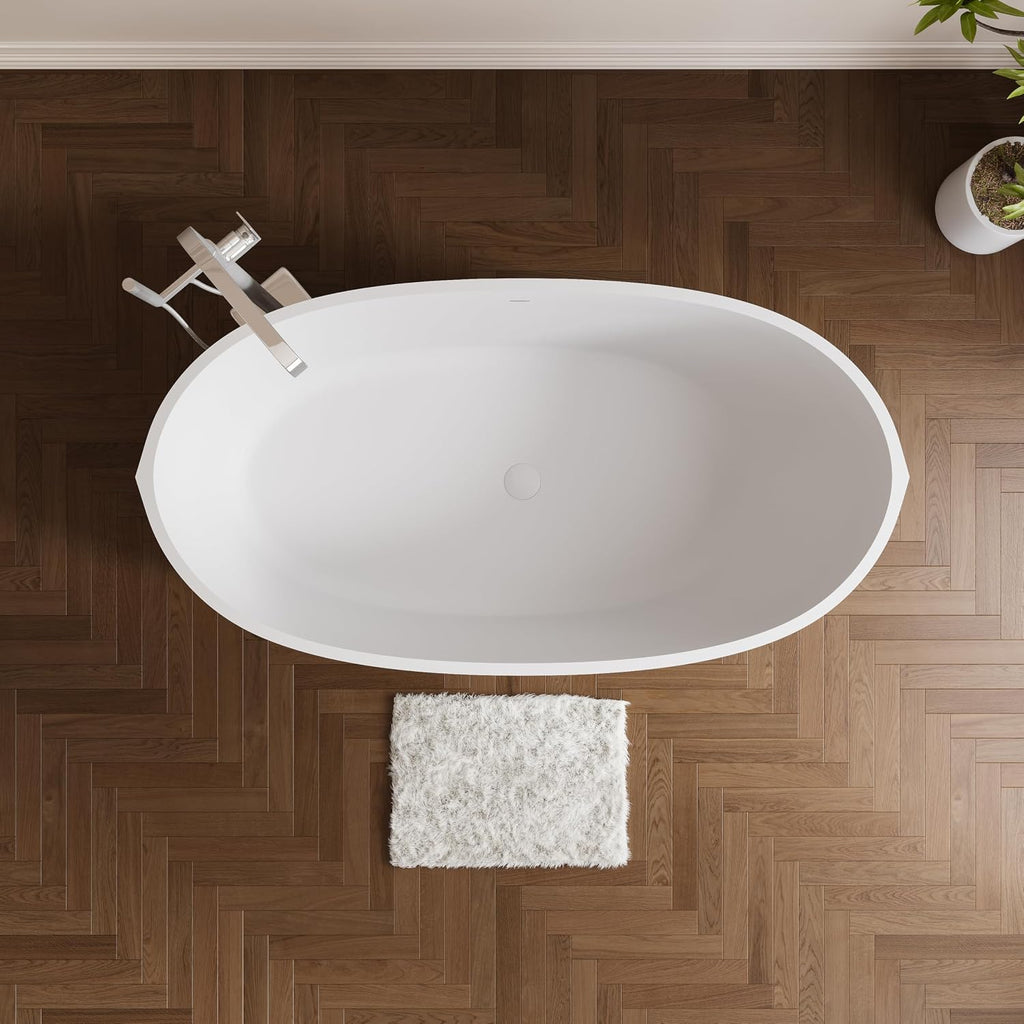 55' Glossy White Acrylic Freestanding Bathtub, Small Free Standing Soaking Tub with Chrome Toe-Tap Drain, cUPC Certified Soaker Tub