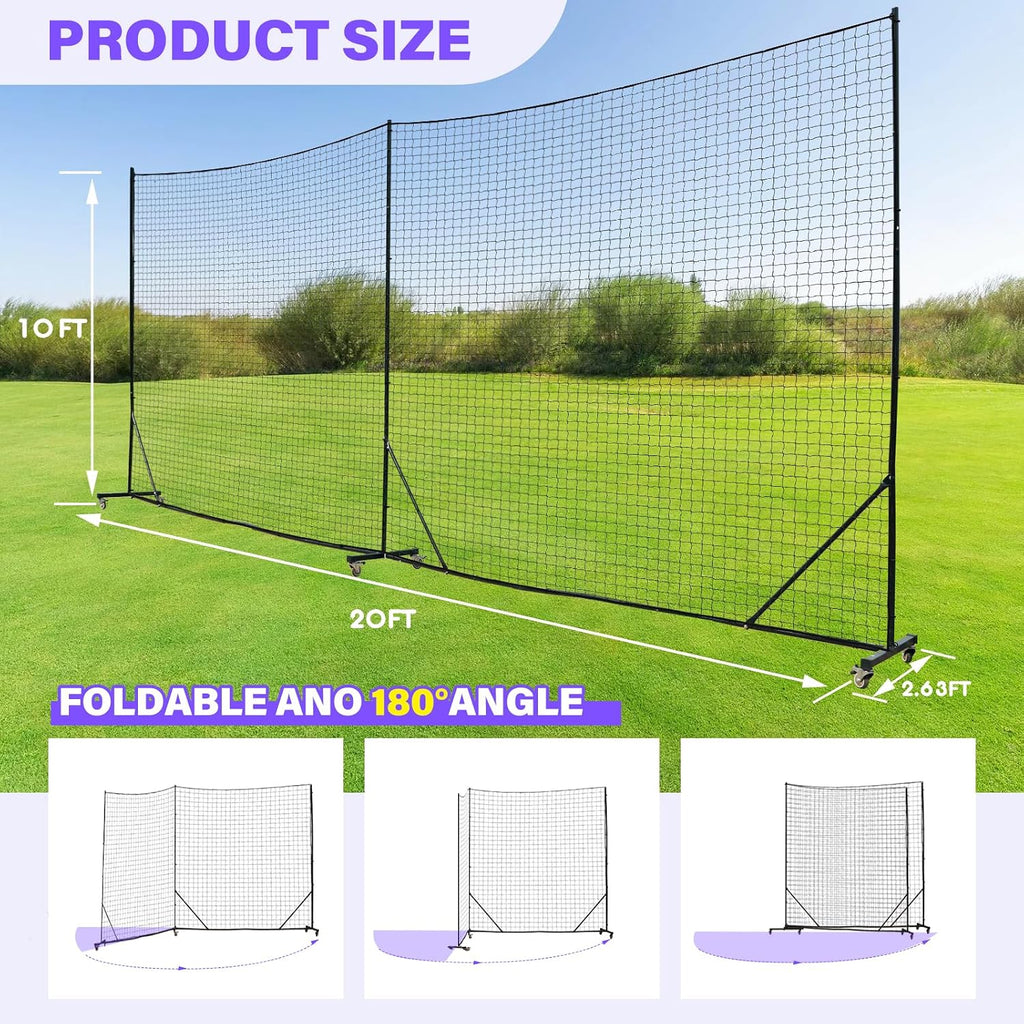 Backstop Net System for Backyard – Heavy Duty Sports Barrier Net with Steel Posts, Movable/Socketed Ball Stop Net for Soccer, Baseball, Training