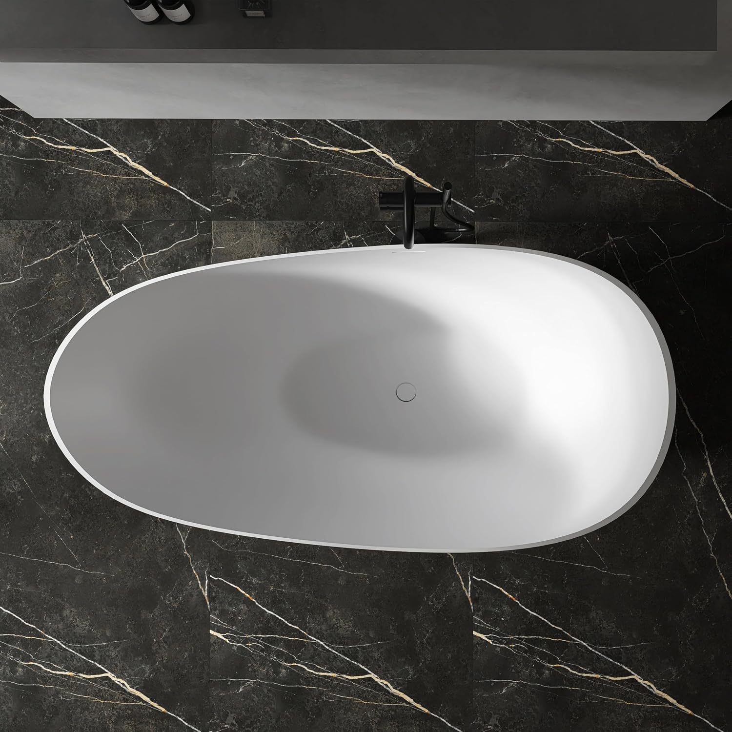 67' Stone Resin Freestanding Tub, Oval Solid Surface Bathroom Freestanding Bathtub, Thin Edge Stand Alone Tub with Integrated Slotted Overflow and Pop-up Drain, White 302-1700