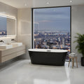 59 inch Acrylic Freestanding Bathtub, Black Exterior White Interior, Deep Soaking Tub for Relaxing & Stress Relief, Chrome Drain, Freestanding Bathtub for Bathroom