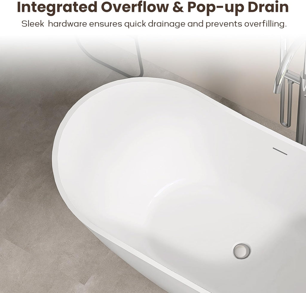 SJ STAR&JANE 60' Acrylic Freestanding Bathtub, Dual Slipper Acrylic Soaking Bathtub,Stand Alone Tub with Drain and Overflow, cUPC Certified, White