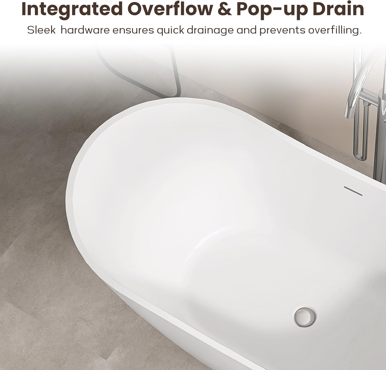 SJ STAR&JANE 60' Acrylic Freestanding Bathtub, Dual Slipper Acrylic Soaking Bathtub,Stand Alone Tub with Drain and Overflow, cUPC Certified, White