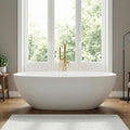 71' Stone Resin Freestanding Bathtub, Solid Surface Free Standing Tub, Soaking Tub with Overflow and Pop-up Drain in White, 2 Person Bathtub