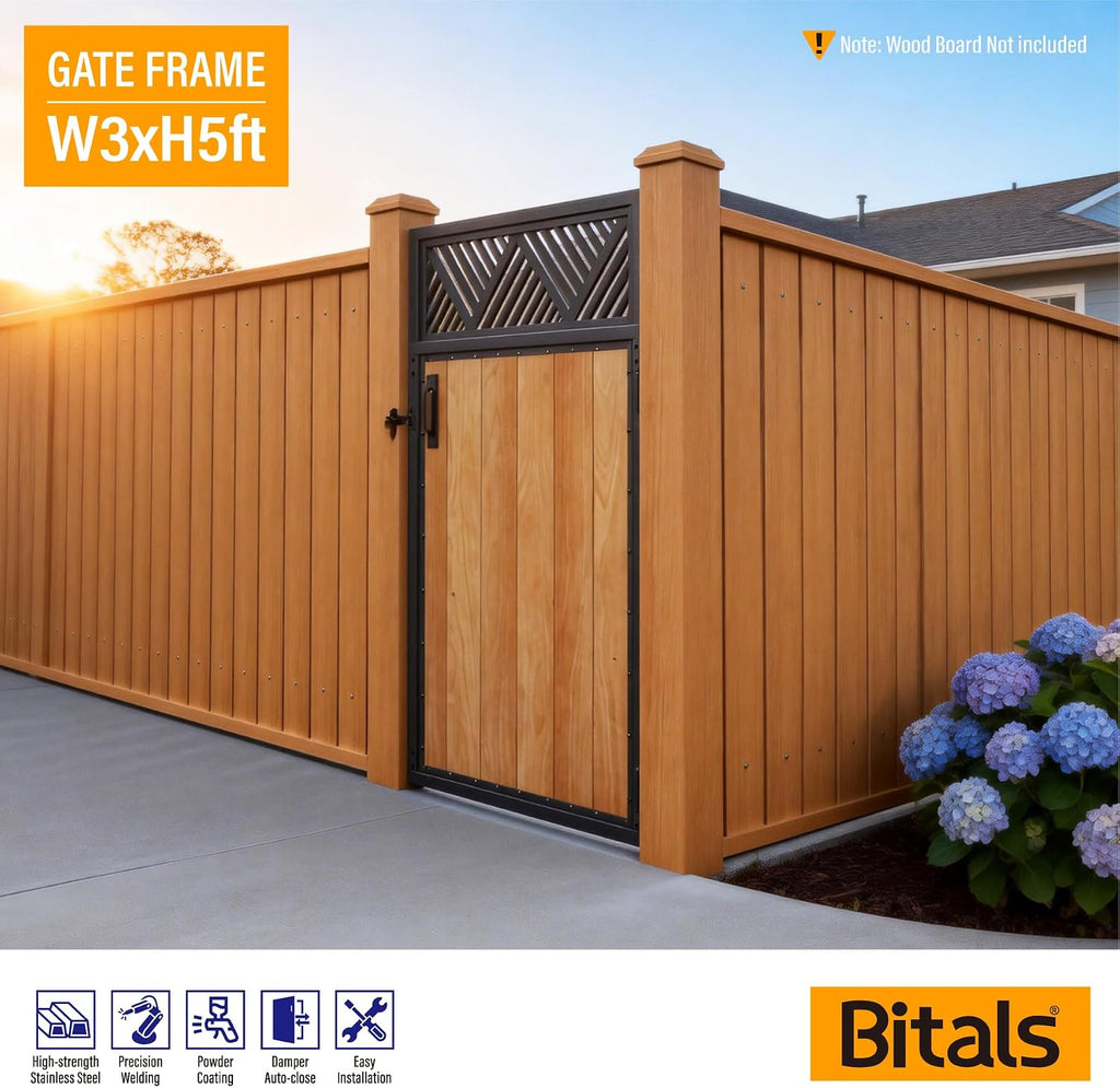 3x5FT Fence Gate Frame Kit 201 Stainless Steel Anti-Sag Heavy Duty Garden Gate Reinforcement Hardware, Left/Right Mount (No Panels Included)(34.8'W X 59'H)