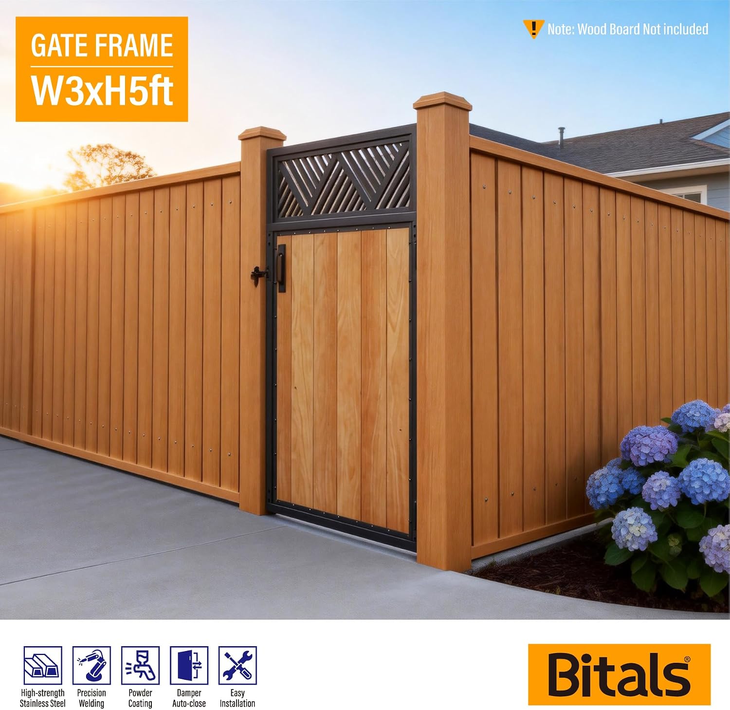3x5FT Fence Gate Frame Kit 201 Stainless Steel Anti-Sag Heavy Duty Garden Gate Reinforcement Hardware, Left/Right Mount (No Panels Included)(34.8'W X 59'H)