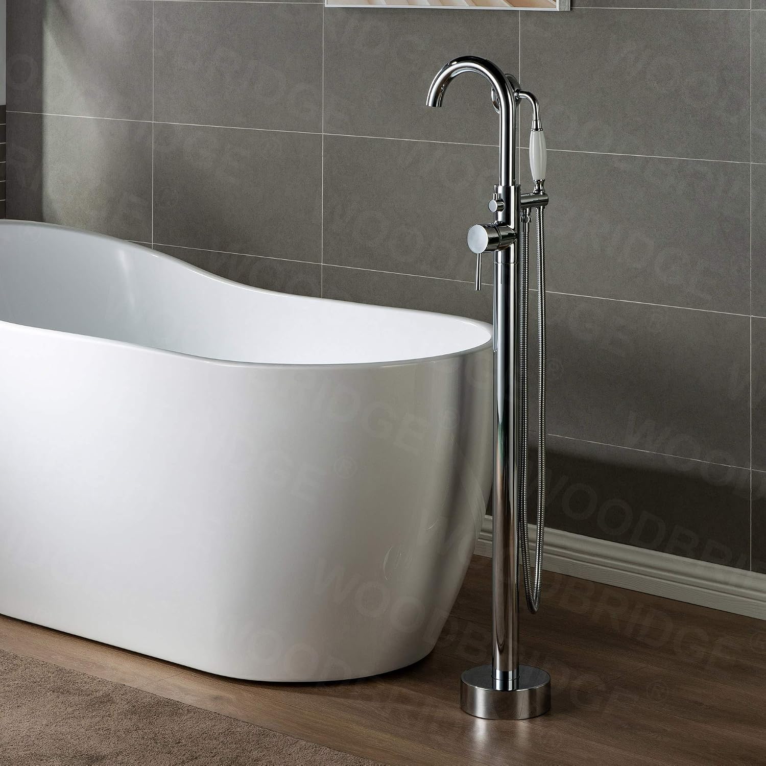 WOODBRIDGE WOODBRIDGEE Contemporary Single Handle Floor Mount Freestanding Tub Filler Faucet with Hand Shower in (Chrome) Finish,F0002-CHVT, Chorme I