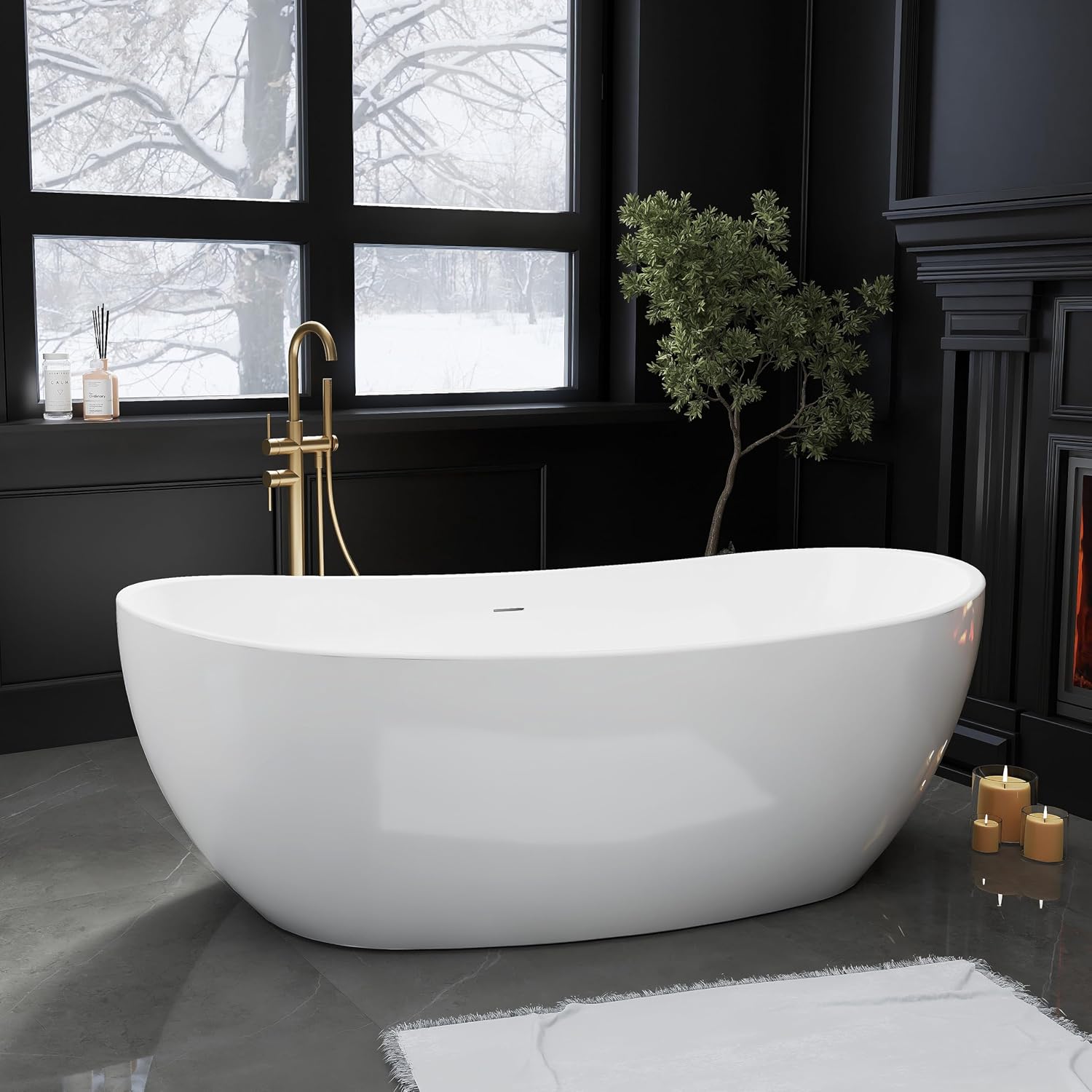 65' Acrylic Freestanding Bathtub, Stand Alone Tub, Soaking Tubs for Bathroom, Free Standing Tub with Integrated Overflow and Drain, cUPC Certified, Gloss White
