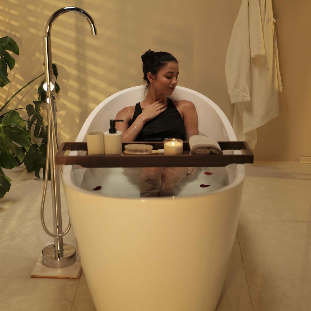 67' Luxury Freestanding Bathtub - Deep Soak Acrylic Tub for Master Bathroom, Modern Standalone Shower Tub with Overflow Drain, Non-Slip Flat Bottom Design, Spa Experience at Home,cUPC Certified