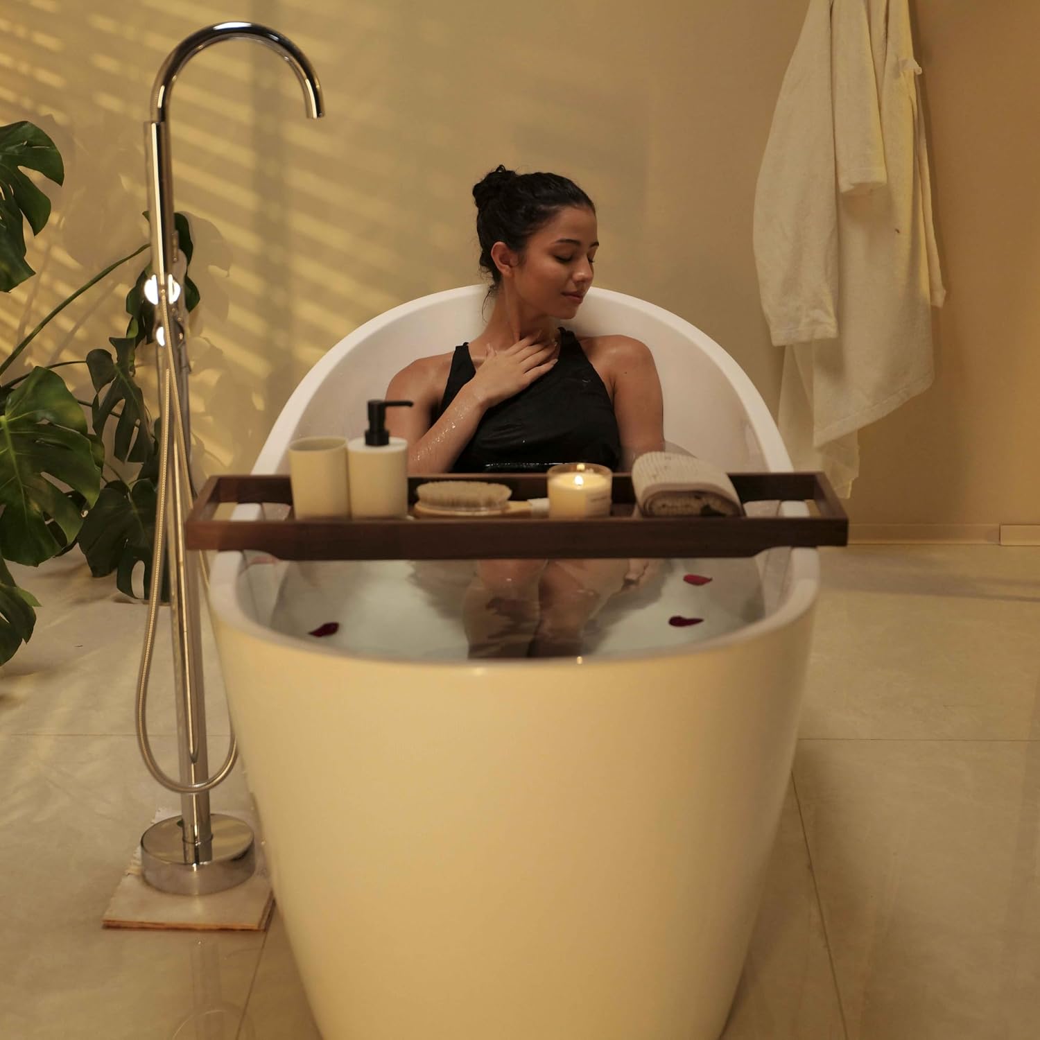 67' Luxury Freestanding Bathtub - Deep Soak Acrylic Tub for Master Bathroom, Modern Standalone Shower Tub with Overflow Drain, Non-Slip Flat Bottom Design, Spa Experience at Home,cUPC Certified