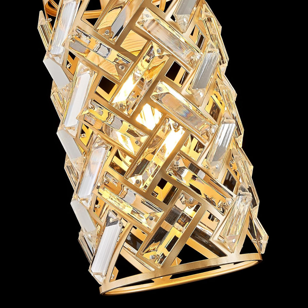 CATINER Gold Crystal Kitchen Island Lighting 40' Modern Linear Chandelier 4 Lights Ceiling Pendant Light Fixture Luxury for Kitchen Dining Room Living Room