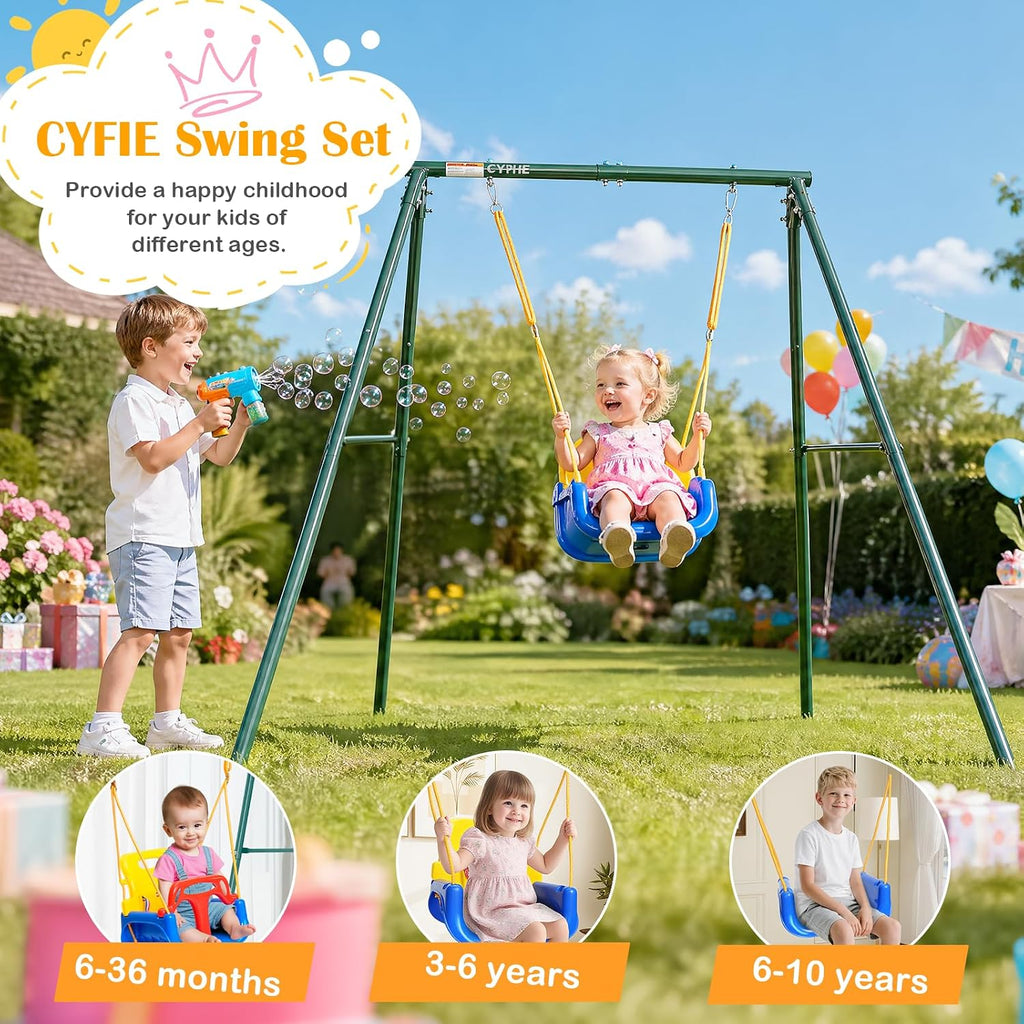 CYFIE Toddler Swing Set, 4-in-1 Kids Swing Sets for Backyard, Indoor/Outdoor Baby Swing with Heavy Duty Metal Stand, Suitable Gift for Aged 6 Months to 10 Years Old