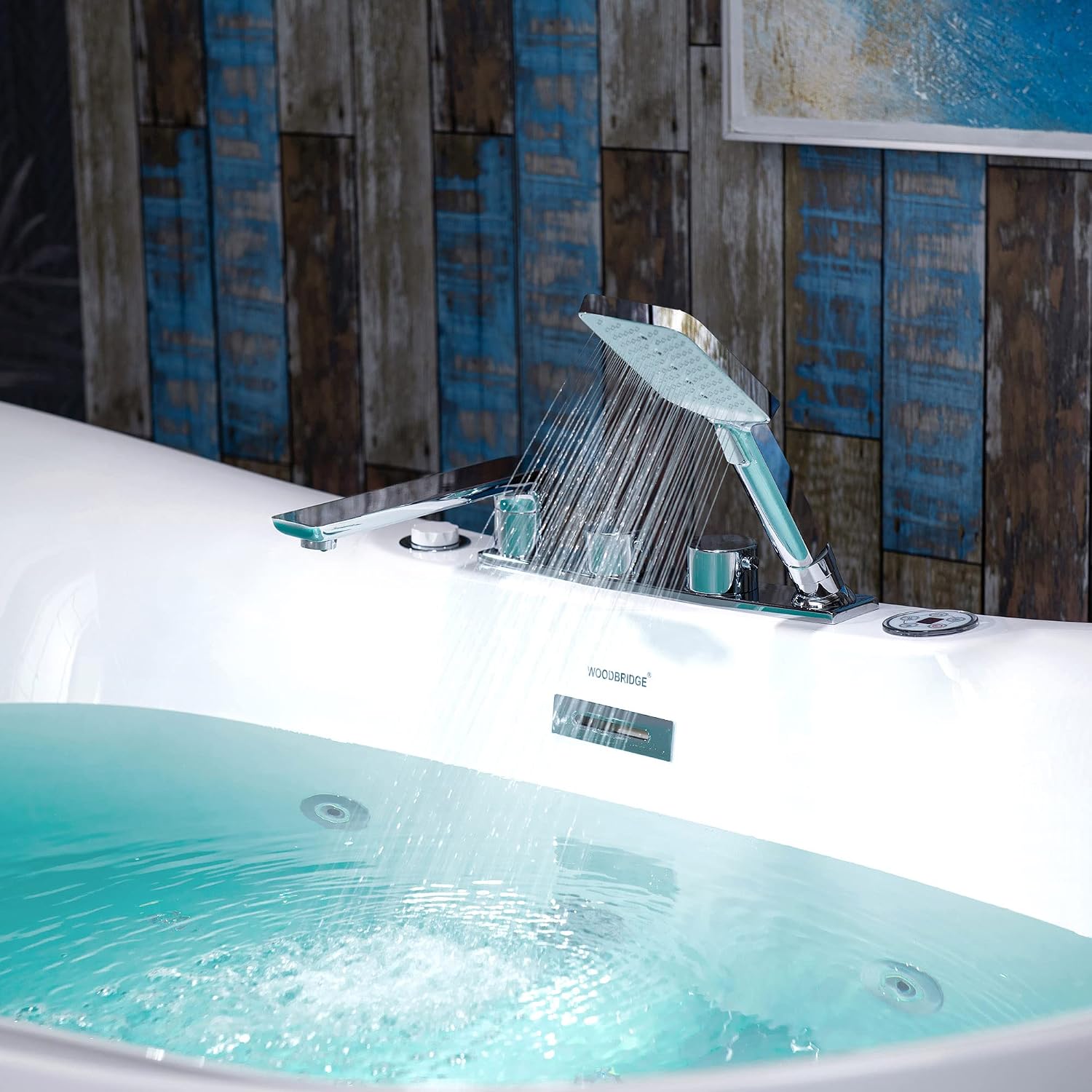 WOODBRIDGE 72' x 35-3/8' Whirlpool Water Jetted and Air Bubble Freestanding Heated Soaking Combination Bathtub wirh LED control panel and Faucet,BJ-400+F0041