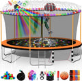 1500LBS 16FT 15FT 14FT 12 FT 10FT 8FT Tranpoline for Kids and Adults with Sprinkler, Lights with Music Speaker, Socks, Water Ball, Heavy Duty Outdoor Tranpoline with Net Enclosure and Ladder