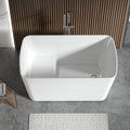 55' Acrylic Freestanding Bathtub - Japanese Square Soaking Tub with Built-in Seat, Toe-Tap Drain & Overflow, Glossy White, Compact Space-Saving Bath for Bathrooms