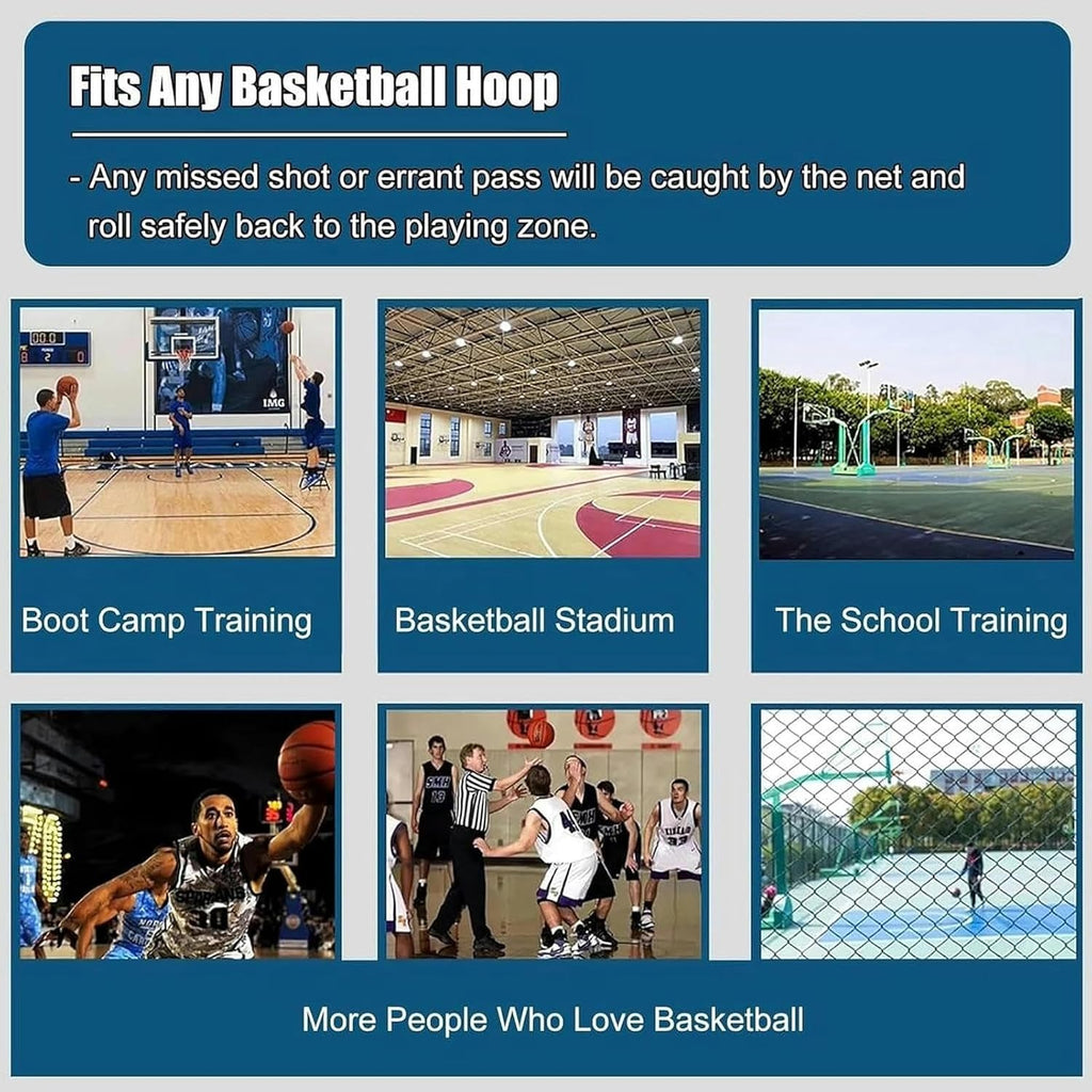 Metal Basketball Rebounder with High-Density Mesh - Heavy Duty 180° Rotating Return Chute, Impact-Resistant Foldable Net, Fits Indoor/Outdoor Hoops