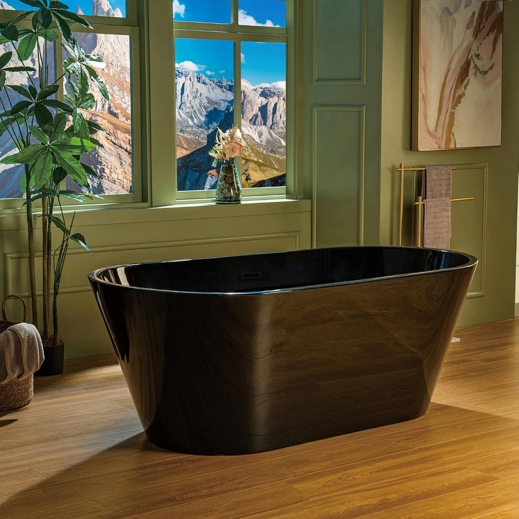 WOODBRIDGE 59' L x 29-1/2' W Freestanding Contemporary Soaking Bathtub with Matte Black Drain & Overflow, Black, B8814-MB