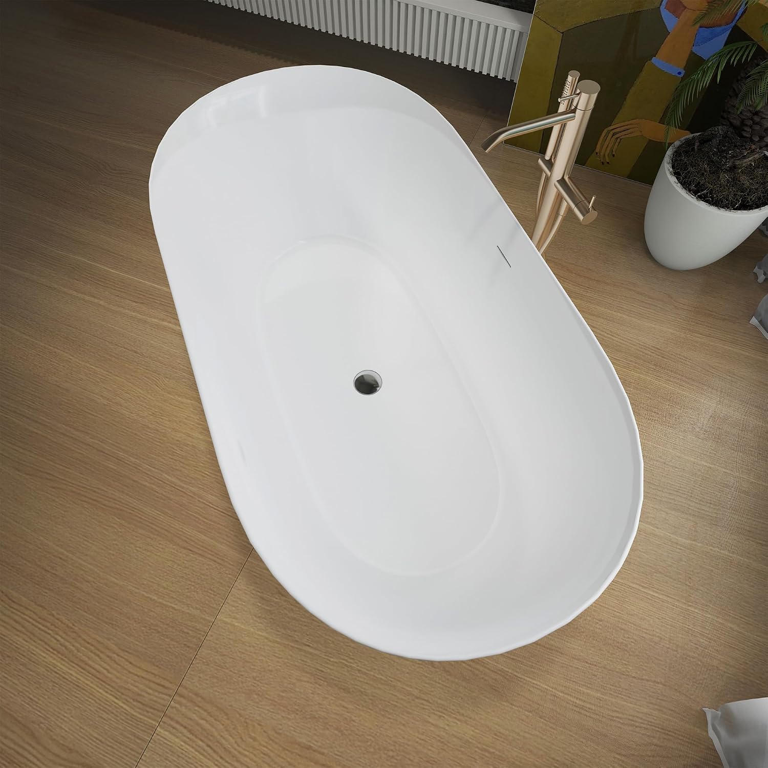Acrylic Freestanding Contemporary Soaking Tub A25-51 Series 51' Bathtub White Modern Stand Alone Tub with Overflow and Pop-up Drain