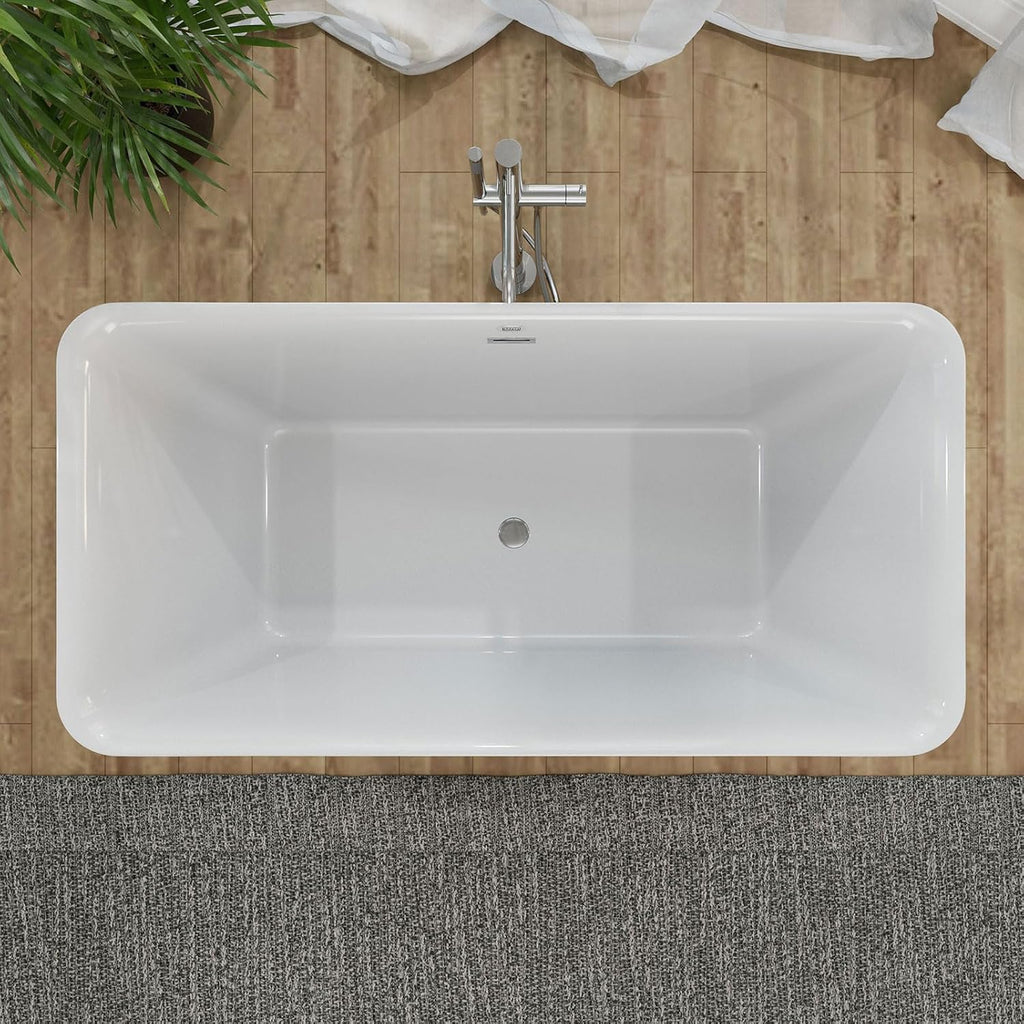 Empava 59' Luxury Freestanding Acrylic Soaking SPA Tub Modern Stand Alone Bathtubs with Custom Contemporary Design , 59 Inch, White