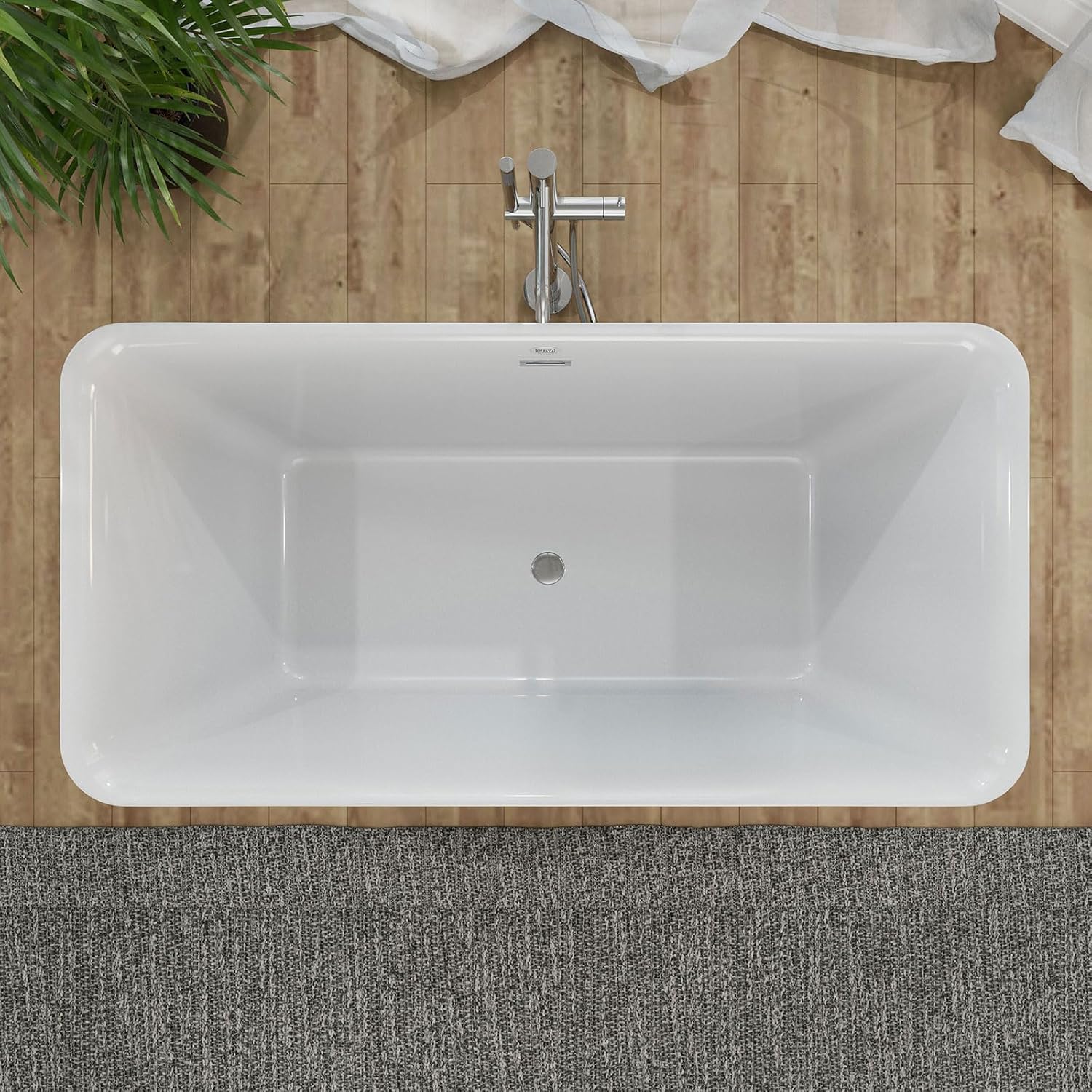 Empava 59' Luxury Freestanding Acrylic Soaking SPA Tub Modern Stand Alone Bathtubs with Custom Contemporary Design , 59 Inch, White