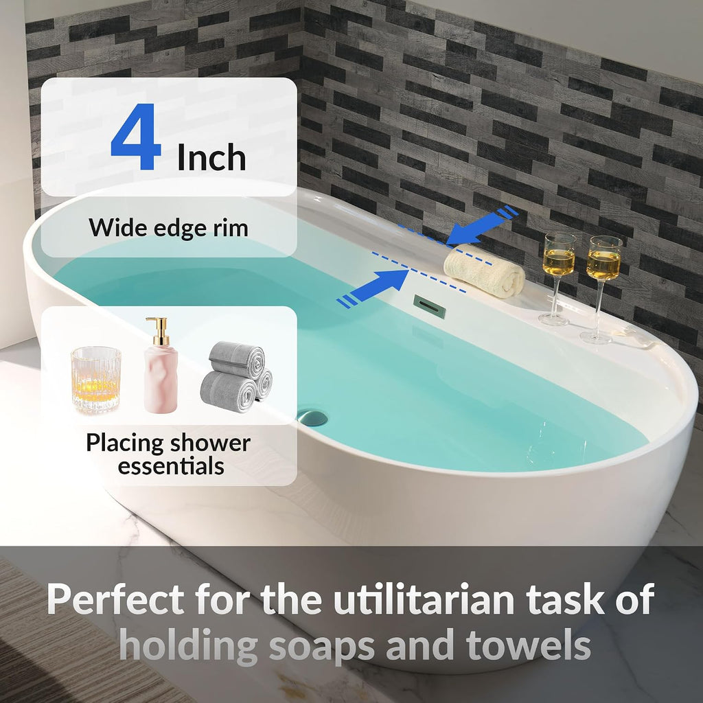 WOODBRIDGE 72' Acrylic Freestanding Bathtub Contemporary Soaking White Tub with Brushed Nickel Overflow and Drain,B0059-BN