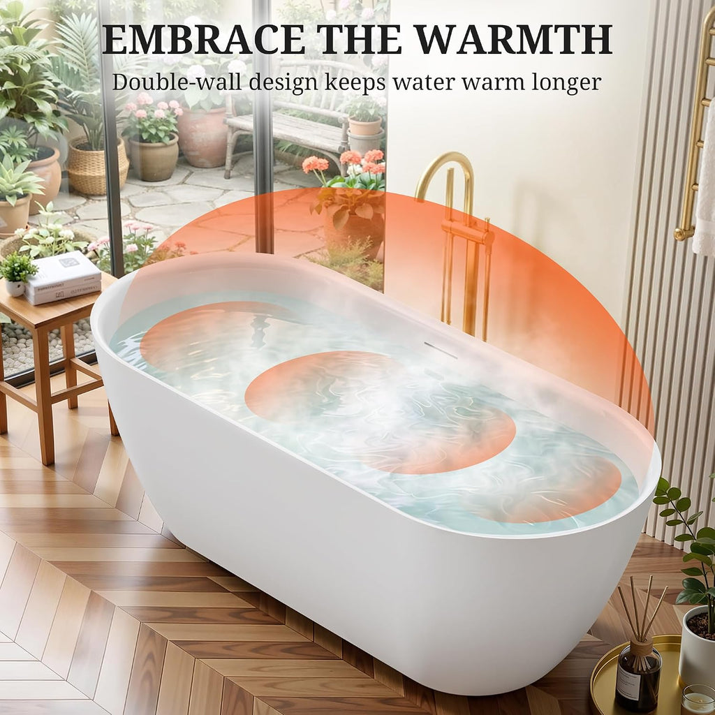 67' Freestanding Bathtub, Acrylic Stand Alone Bathtub, Oval Soaking Tub with Integrated Overflow & Drain, Modern Bath Tubs for Bathroom, Glossy White, cUPC Certified