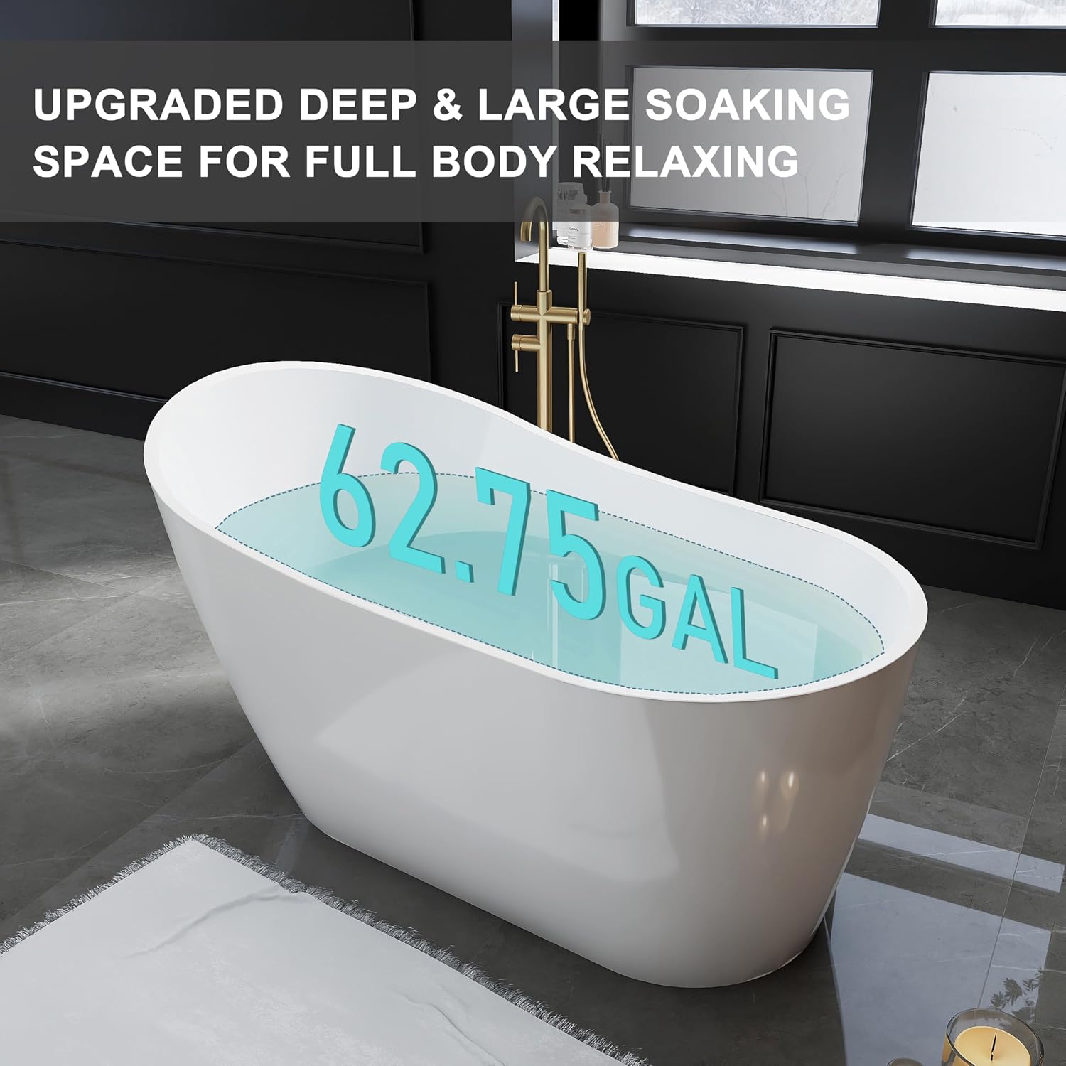 59' High-Back Acrylic Freestanding Bathtub, Stand Alone Tub, Soaking Tubs for Bathroom, Free Standing Tub with Integrated Overflow and Drain, cUPC Certified, Gloss White