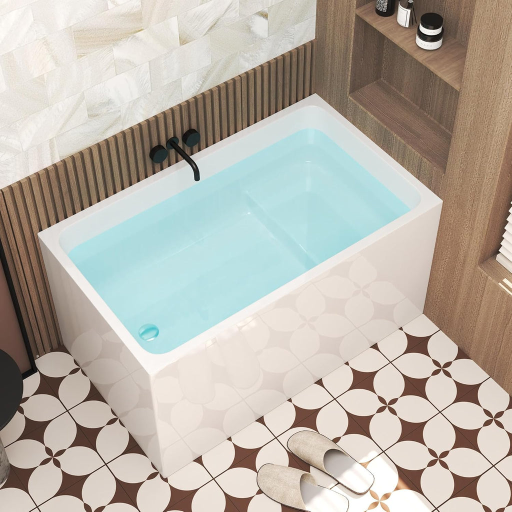 47' Acrylic Freestanding Bathtubs, Square Shaped Japanese Soaking Tub with Seat Design, Stand Alone Tubs W/Pop-UP Chrome Drain, Slotted Overflow, cUPC Certified (With Seat)