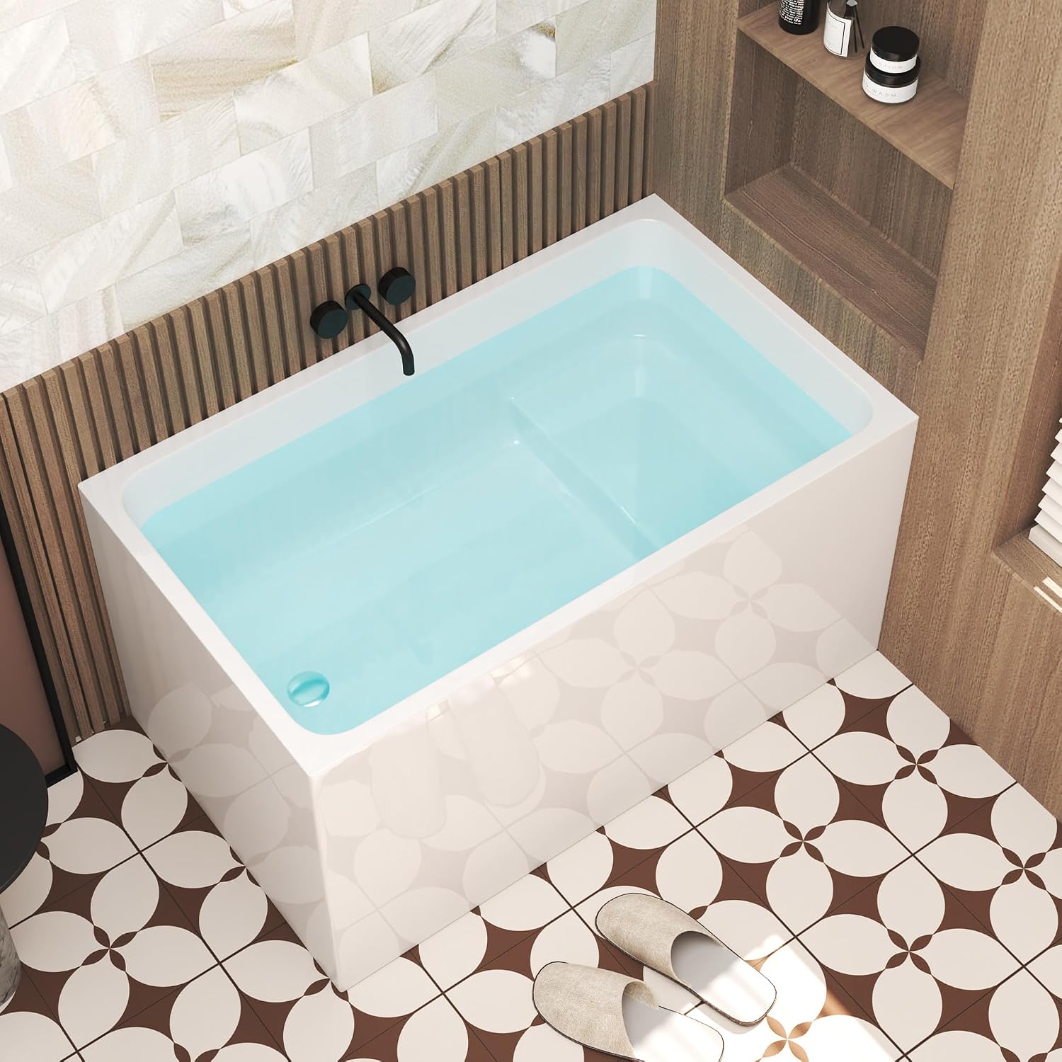47' Acrylic Freestanding Bathtubs, Square Shaped Japanese Soaking Tub with Seat Design, Stand Alone Tubs W/Pop-UP Chrome Drain, Slotted Overflow, cUPC Certified (With Seat)