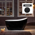 WOODBRIDGE 54' Freestanding White Acylic Soaking Bathtub with Matte Black Drain and Overflow,Black,B1807-MB