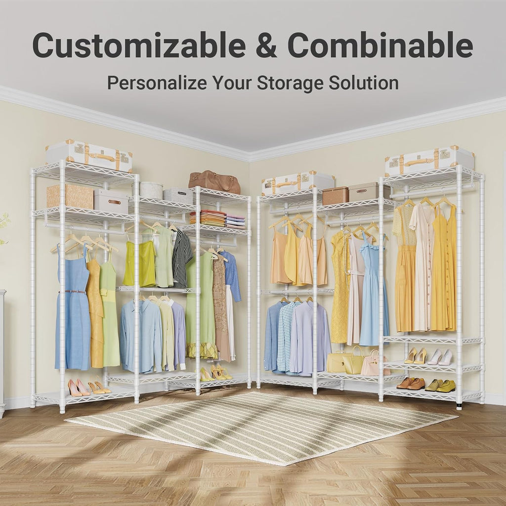 VIPEK V5 Medium Portable Closet Wardrobe Heavy Duty Clothes Rack, Freestanding Closet Metal Clothing Rack with 4 Hang Rods & 8 Shelves, Adjustable Custom Closet Rack, 56.7' Lx15.7 Wx76.4 H, White