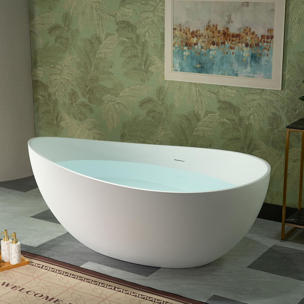 WOODBRIDGE 63' L x 35-3/8' W Luxury Contemporary Solid Surface Stone Resin Freestanding Bathtub in Matte White