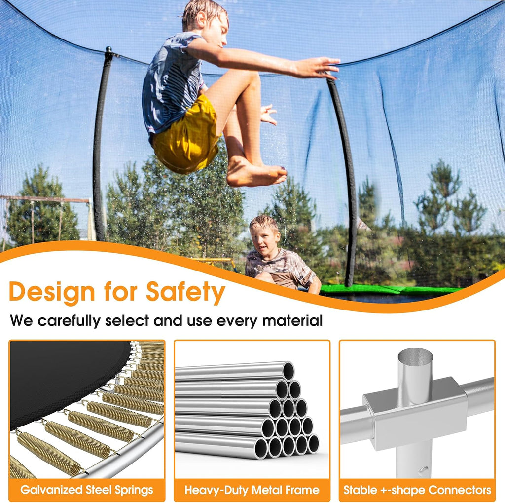 KOFUN 1500LBS 10/12/14FT Tranpoline Outdoor for Kids and Adults, Tranpolines with Net, Ladder, Recreational Tranpoline with Basketball Hoop Easy to Assemble - Curved Poles Larger Room, ASTM Approval