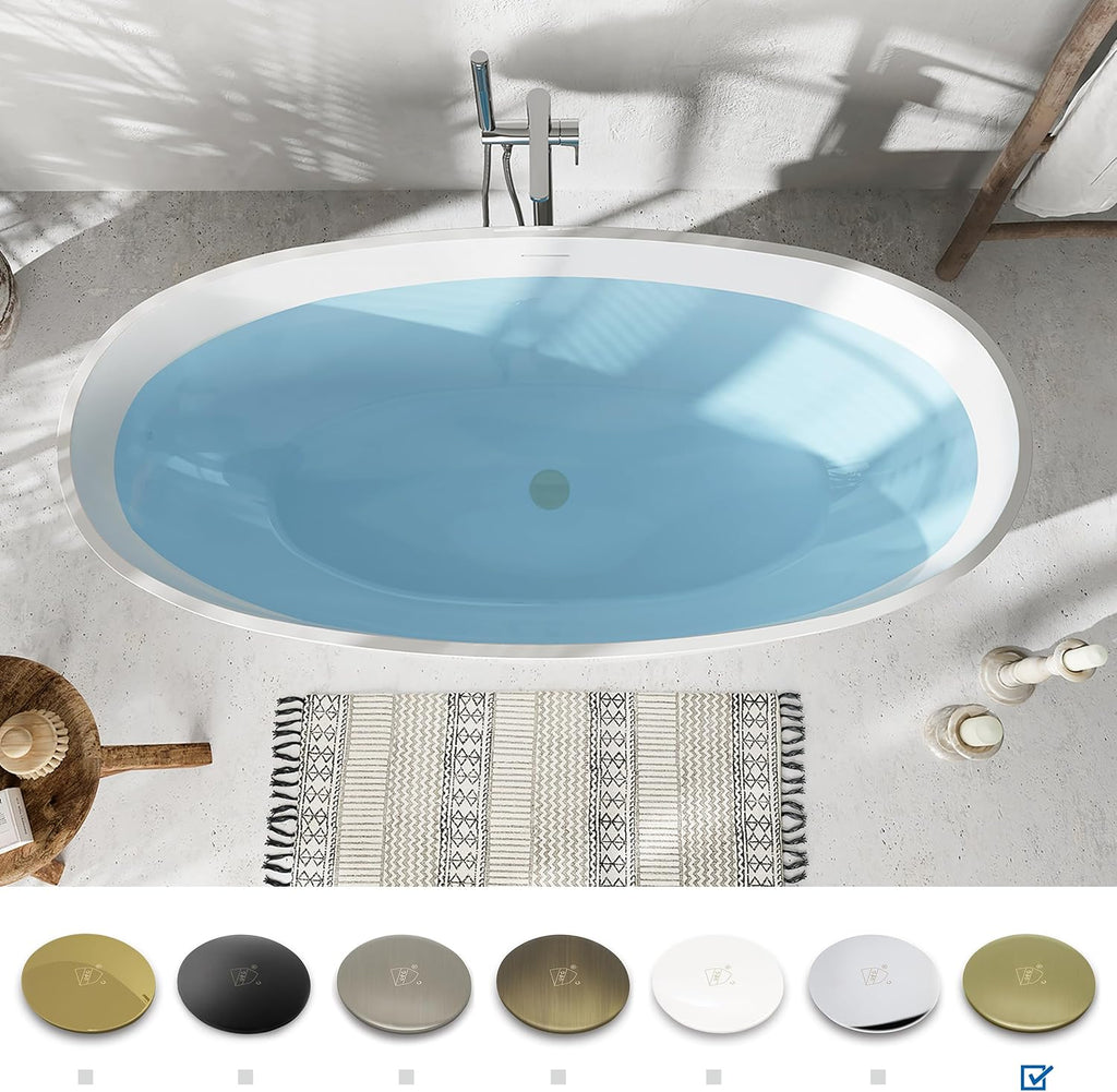 FerdY 67' Acrylic Freestanding Bathtub, Contemporary Soaking tub with cUPC Certified, Elegant Oval Shape, Brushed Gold Drain, Tahiti
