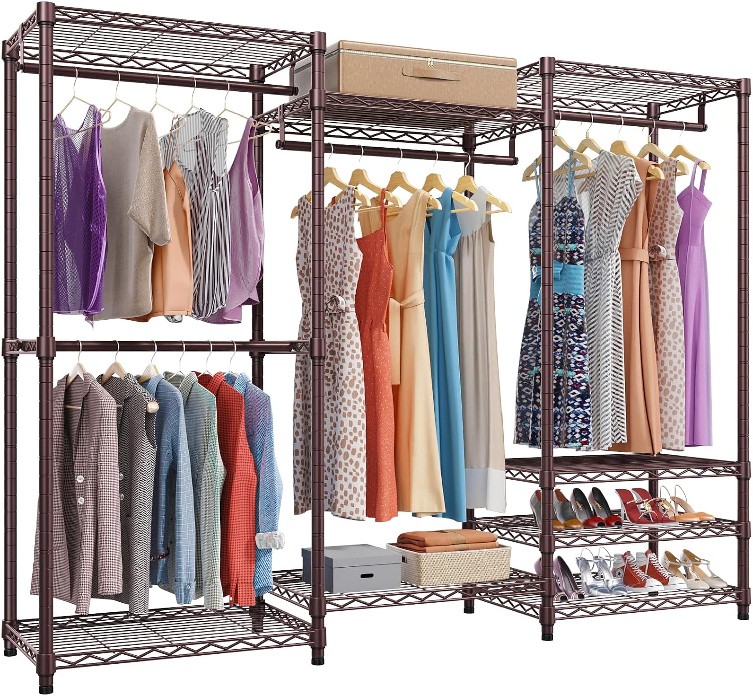 VIPEK V5 Portable Closet Wardrobe Heavy Duty Clothes Rack Metal Freestanding Clothing Racks, Adjustable Custom Closet Racks with 4 Hanging Rods & 8 Shelves, 68.9' Lx15.7 Wx76.4 H, Bronze