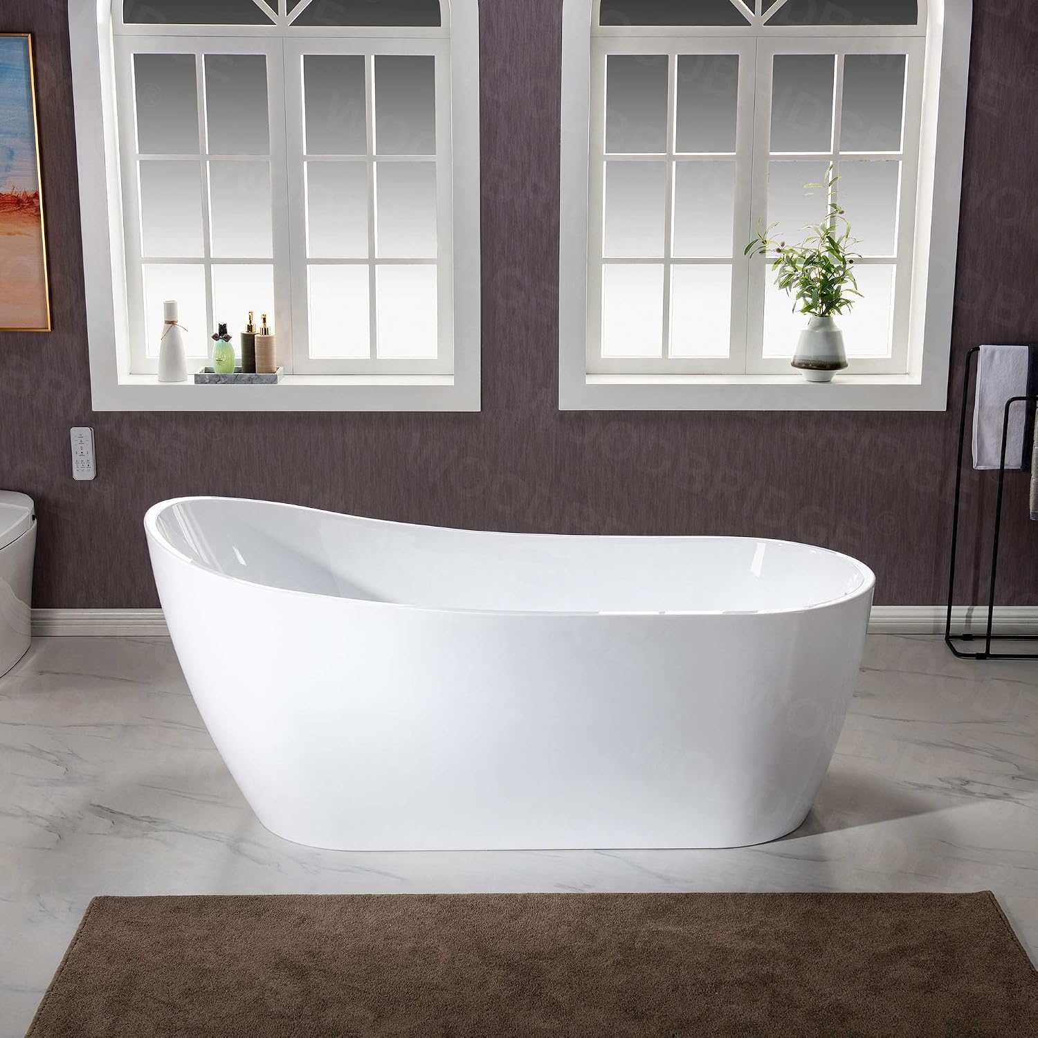 WOODBRIDGE 67'Freestanding White Acylic Soaking Bathtub with Brushed Gold Drain and Overflow,BTA1508 -BG-Drain &O
