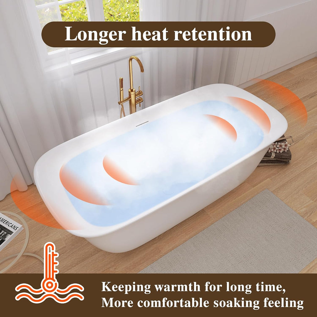 67' Acrylic Free Standing Tub, Stand Alone Tub, Freestanding Bathtub, Soaking Bathtub, cUPC Certified, PE(Glossy White)