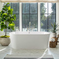 FerdY Acrylic Freestanding Bathtub, Ergonomic Lightweight Classic Oval Soaking Bathtub with Chrome Drain, Classic Slotted Overflow, Modern White 59'