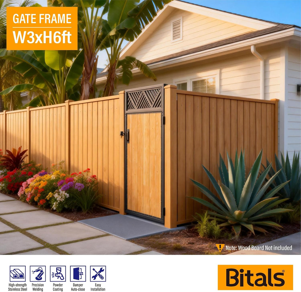 3x6FT Fence Gate Frame Kit 201 Stainless Steel Anti-Sag Heavy Duty Garden Gate Reinforcement Hardware, Left/Right Mount (No Panels Included)(34.8'W x 70.8'H)