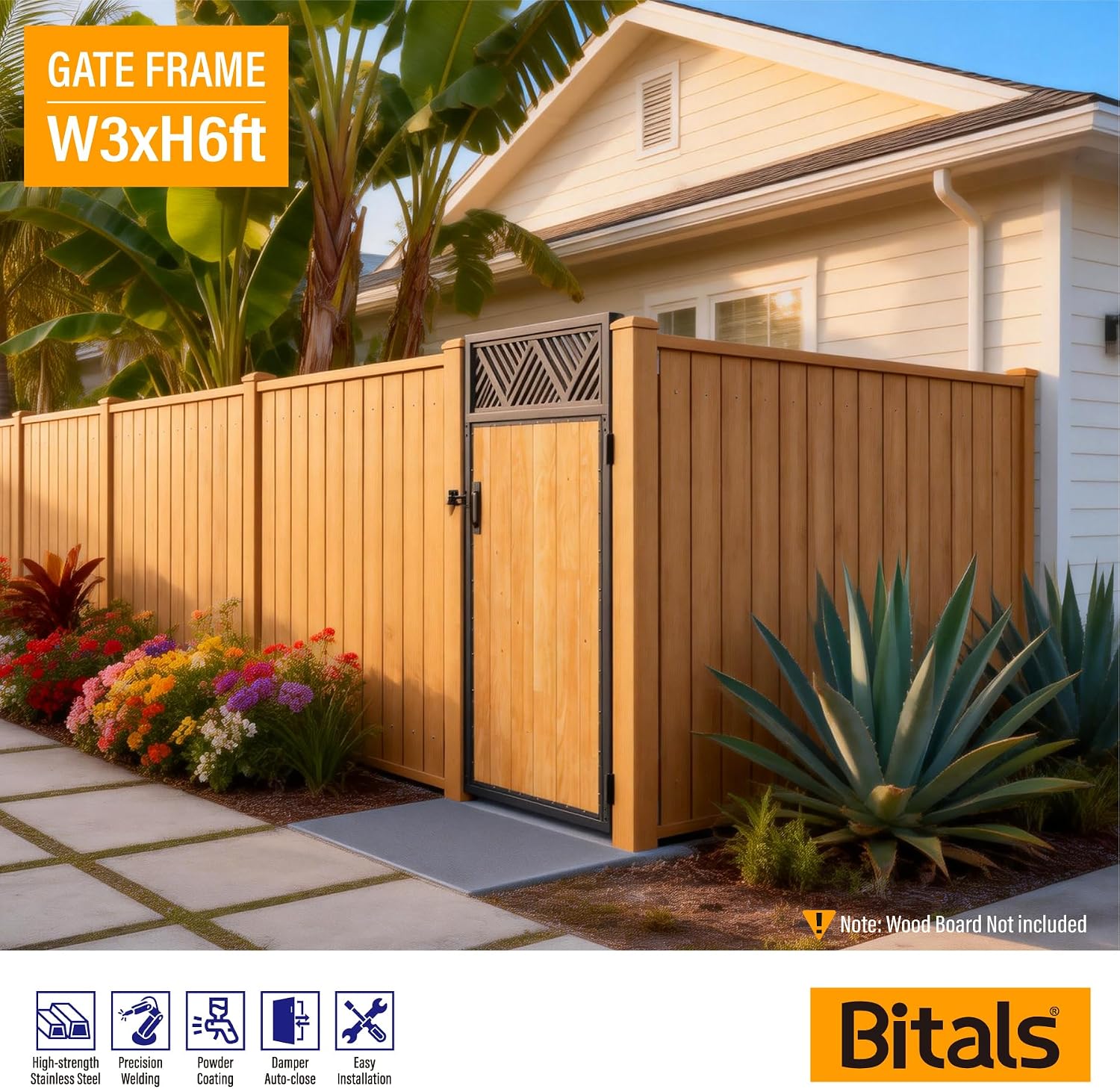 3x6FT Fence Gate Frame Kit 201 Stainless Steel Anti-Sag Heavy Duty Garden Gate Reinforcement Hardware, Left/Right Mount (No Panels Included)(34.8'W x 70.8'H)