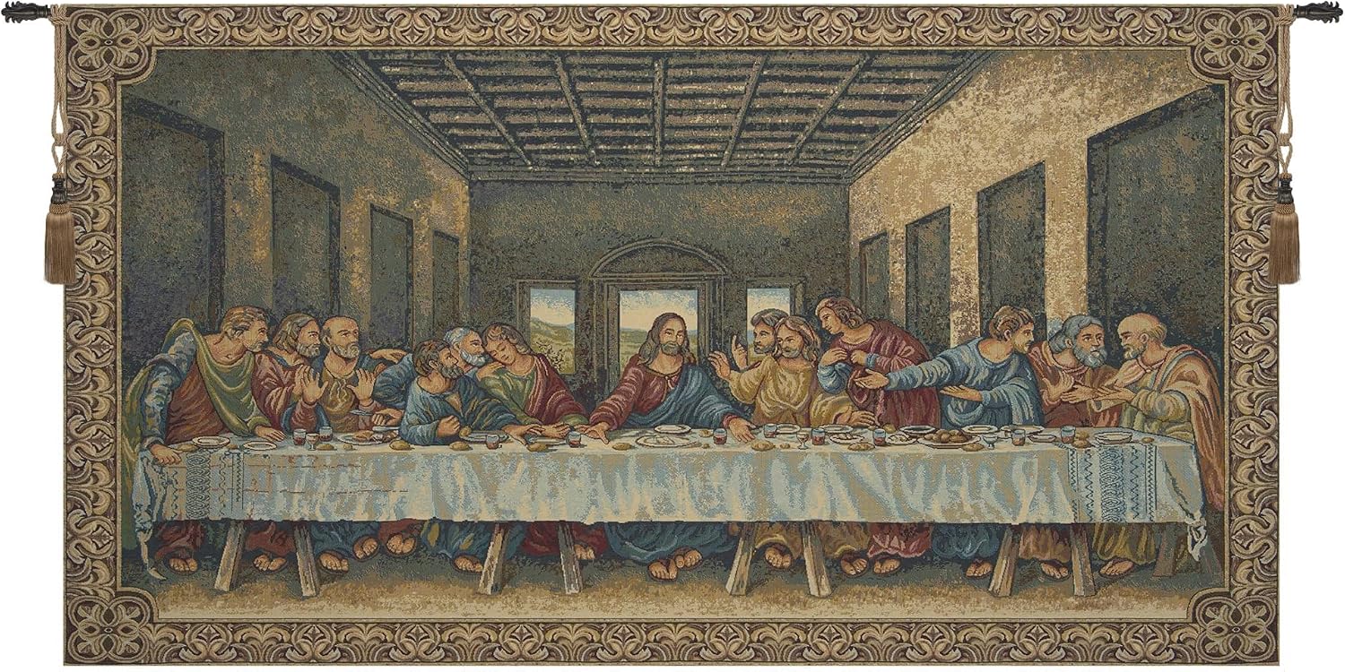 Charlotte Home Furnishings Tapestry Wall Hanging for Bedroom Aesthetic 30x54 in, Last Supper Colorful Wall Art Tapestry, Italian Brown Tapestry Living Room Decor, Thick Cotton Fabric Jacquard Woven