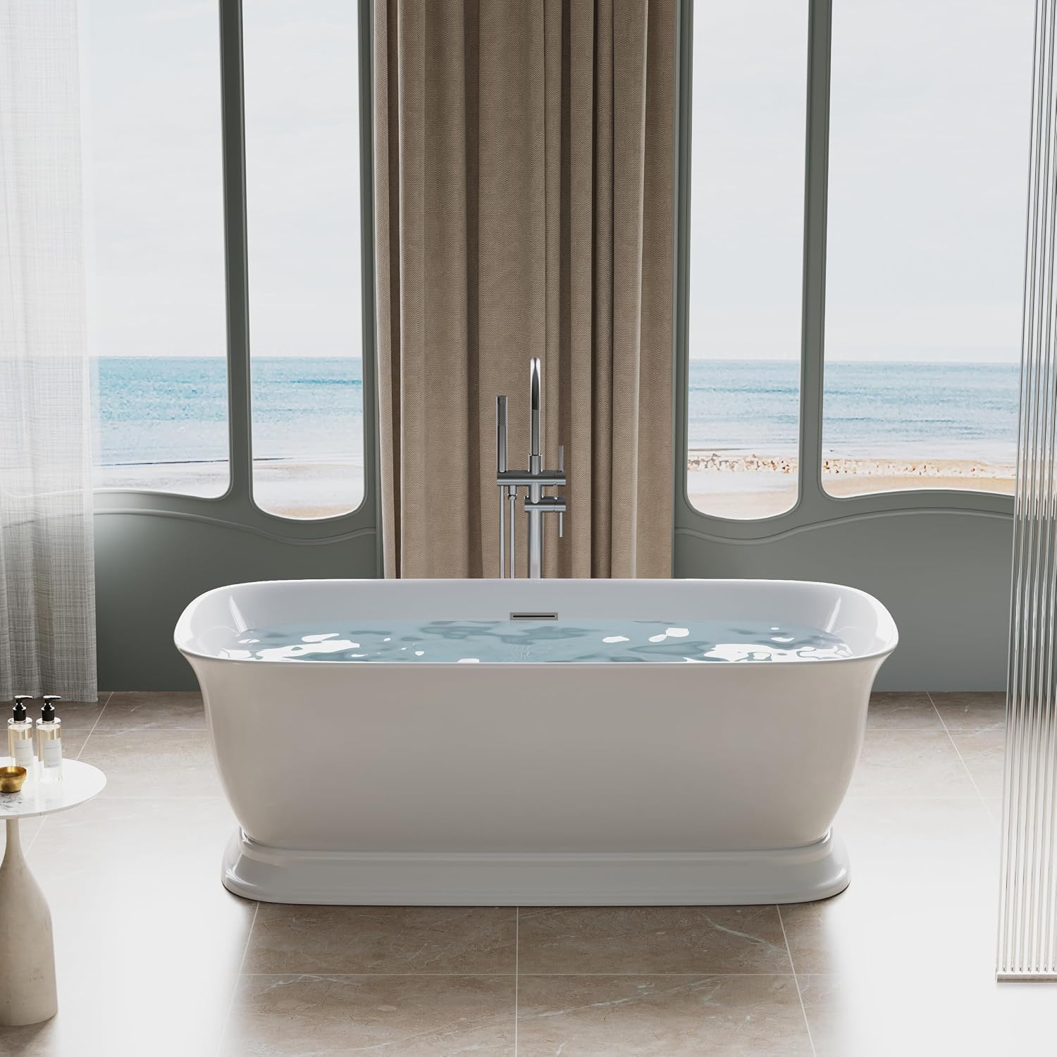 WELLFOR 67'Freestanding Acrylic Bathtub with Drain and Integrated Slotted Overflow, Glossy White 74 Gallons Capacity Soaking Bath Tub with Predrilled Overflow Holes, Soaking Bath Tub Oval Shape