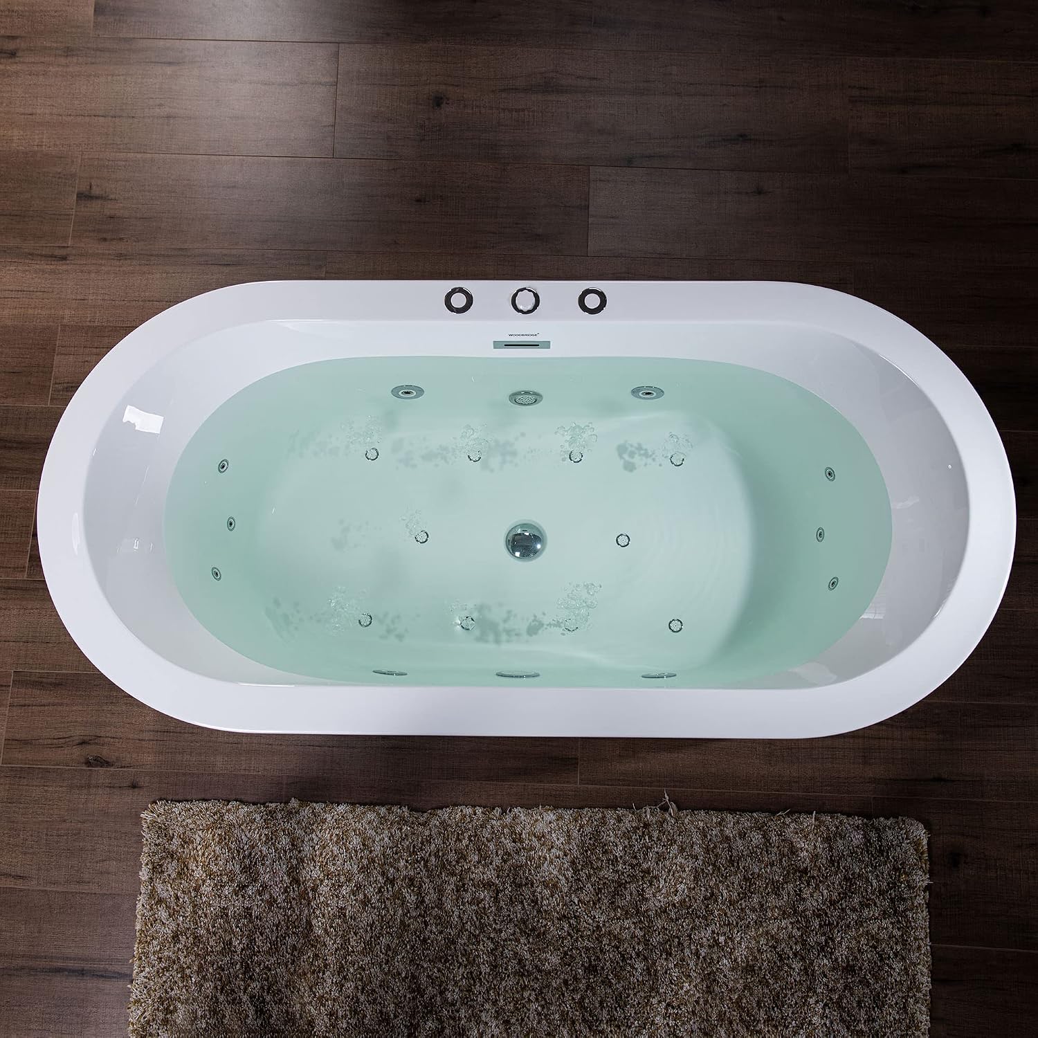 WOODBRIDGE 66-1/2' x 31-7/8' Whirlpool Water Jetted and Air Bubble Freestanding Heated Soaking Combination Bathtub, BJ200