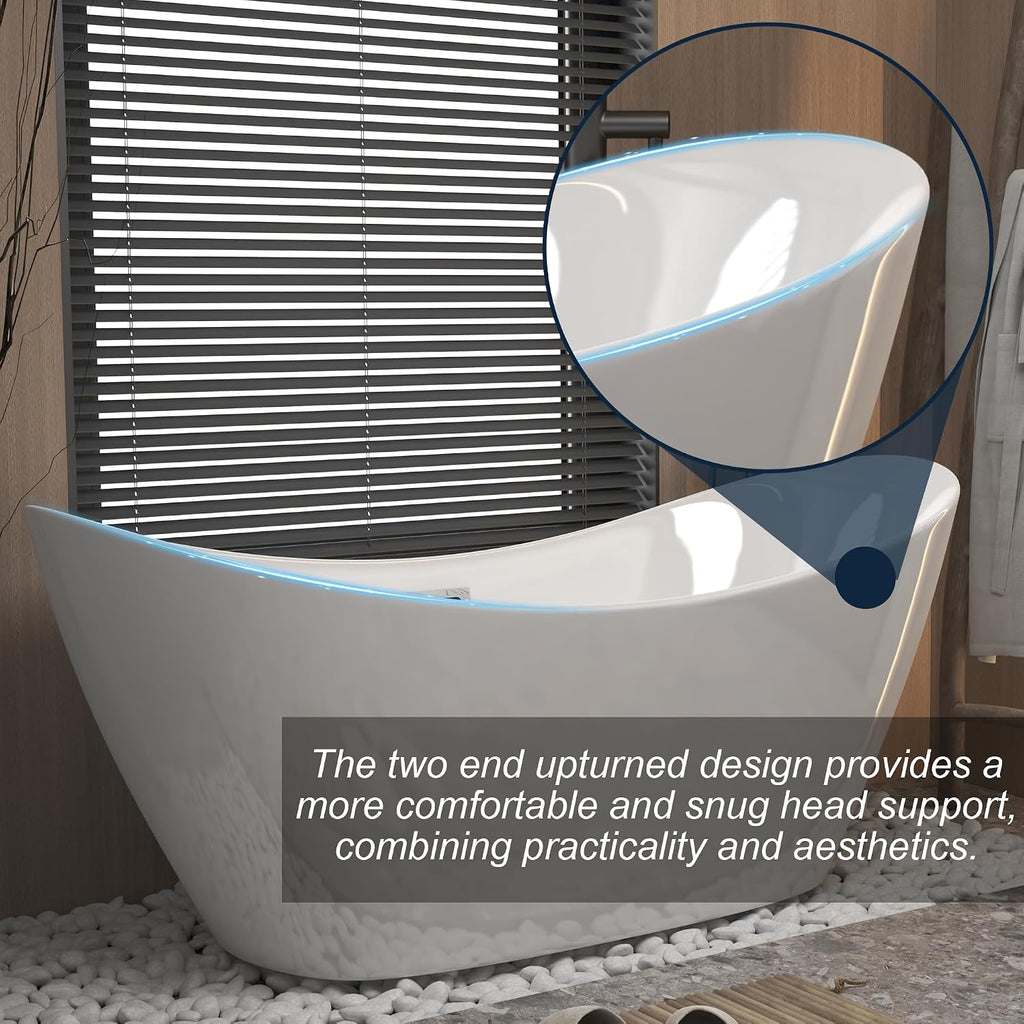 67' Acrylic Freestanding Soaking Tub, Gloss White with Chrome Overflow & Pop-Up Drain, cUPC Certified, Modern Luxurious Bathroom Bathtub
