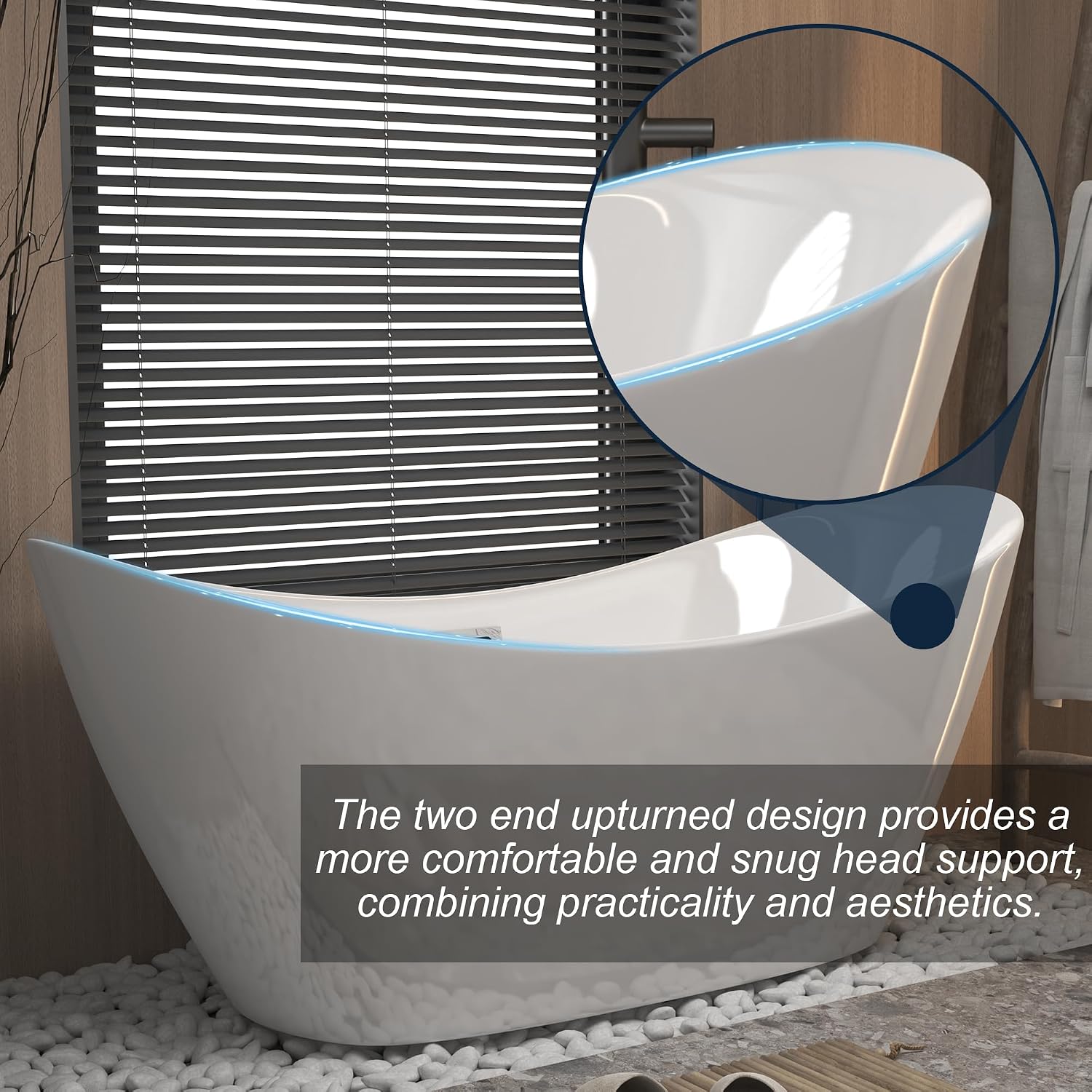 67' Acrylic Freestanding Soaking Tub, Gloss White with Chrome Overflow & Pop-Up Drain, cUPC Certified, Modern Luxurious Bathroom Bathtub